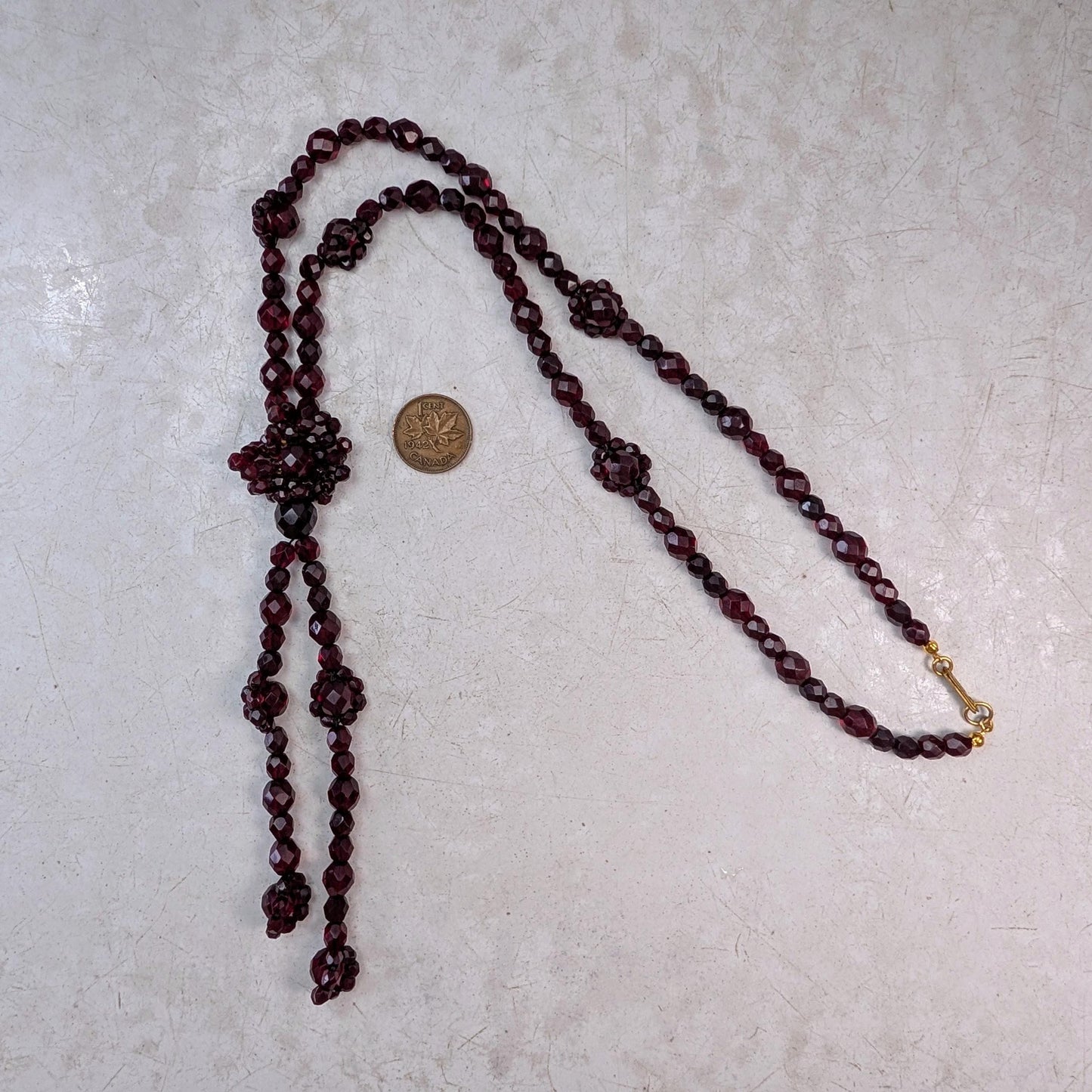 Vintage Miriam Haskell Ruby Faceted Glass Lariat Necklace