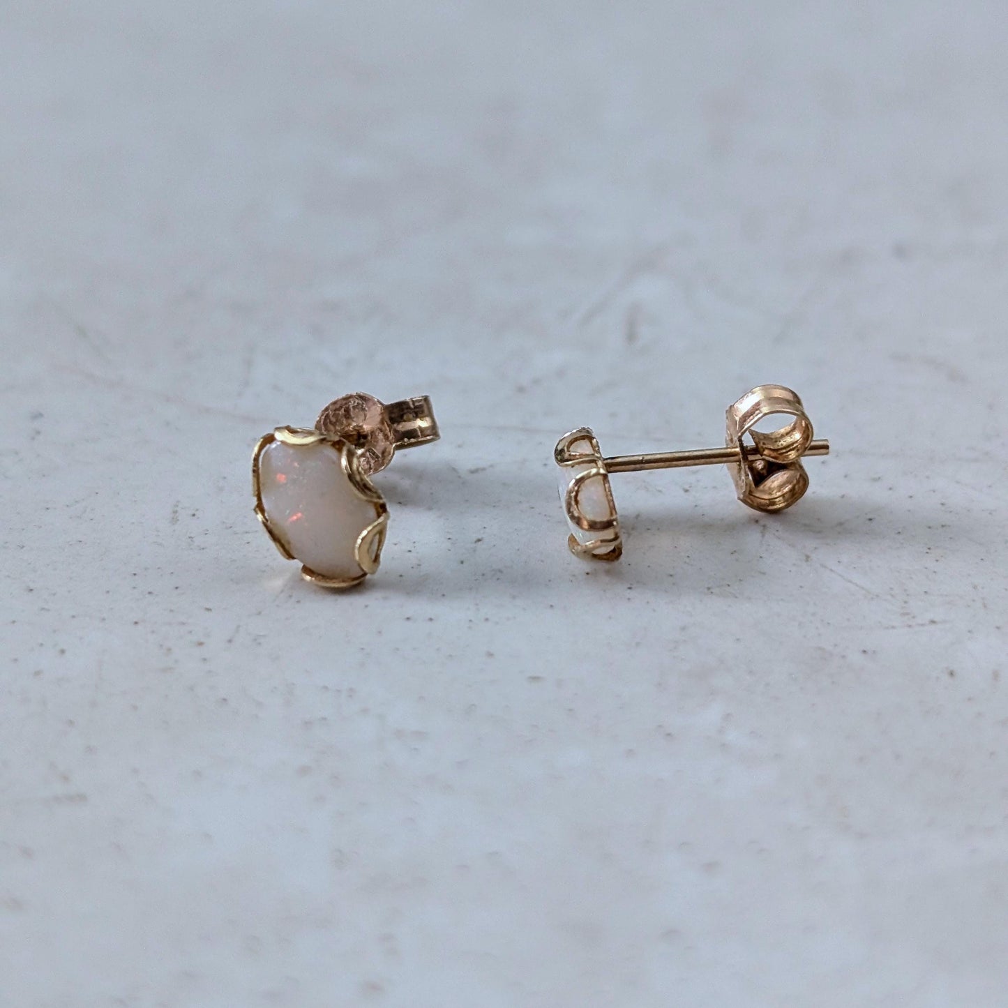 Vintage 10k Yellow Gold Small Genuine Opal Studs
