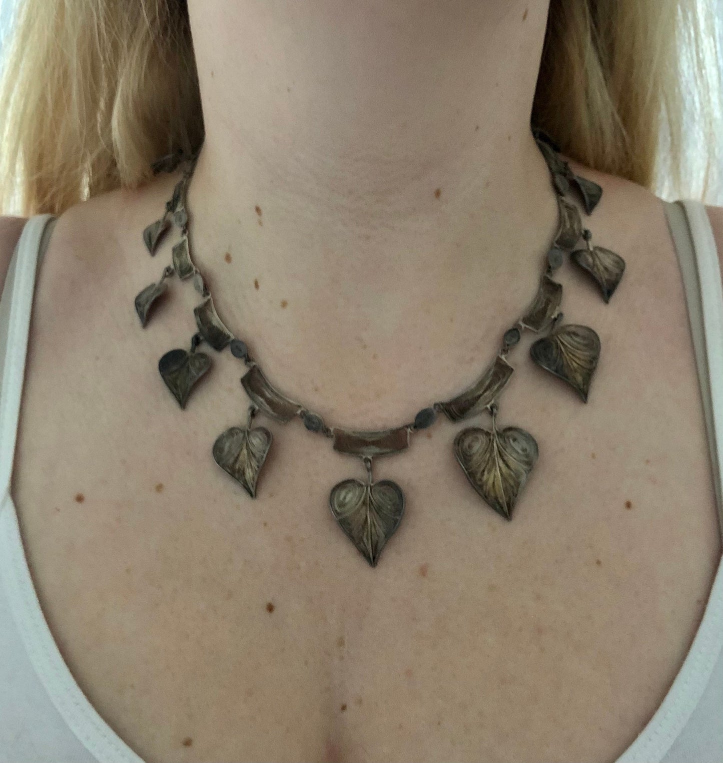 Antique 800 Silver Filigree Leaf Collar Necklace Necklace