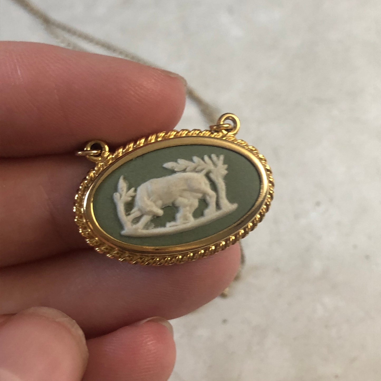 Vintage Gold Filled Wedgwood Necklace - Jasperware Cameo