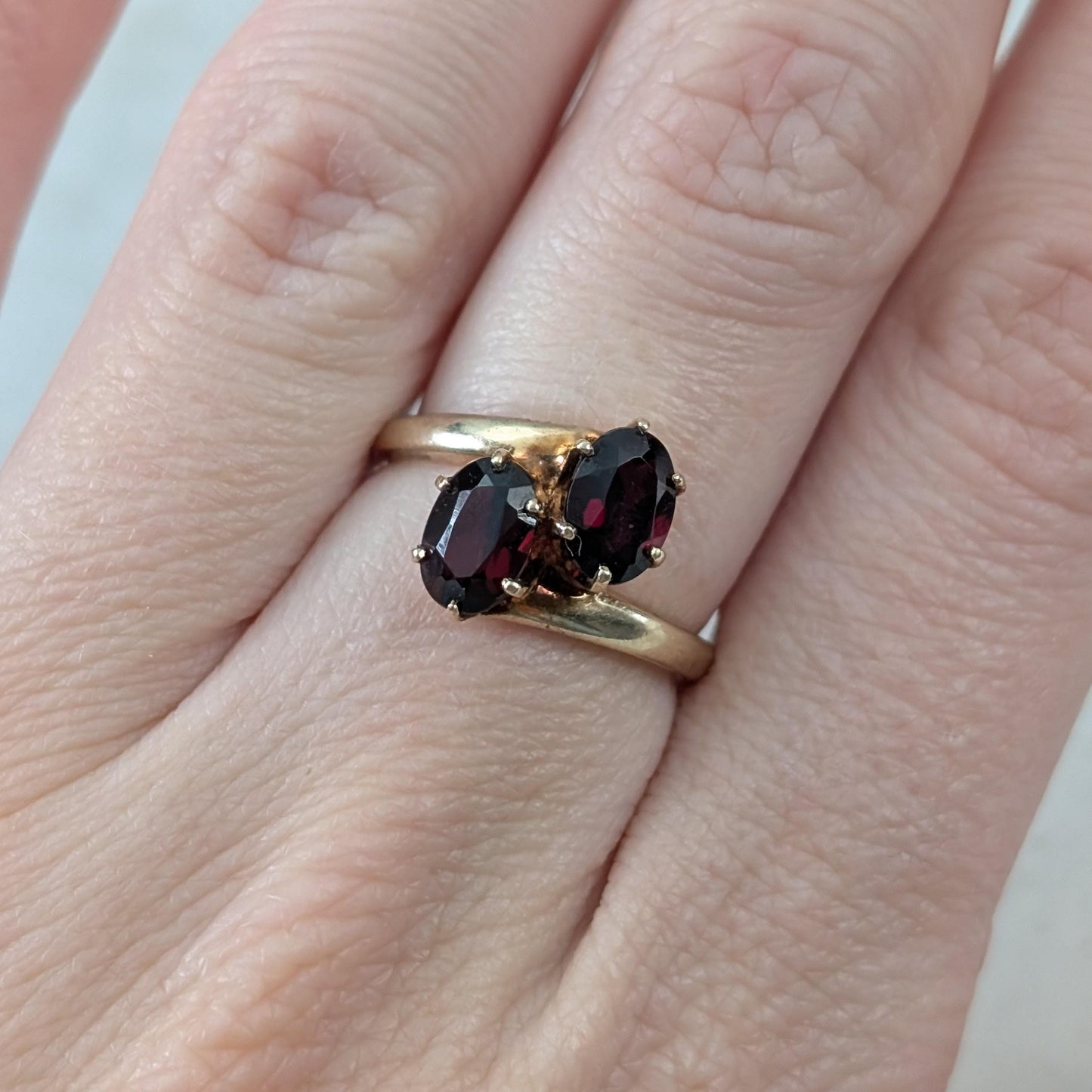 Art Deco 10k Yellow Gold Toi & Moi Garnet Ring