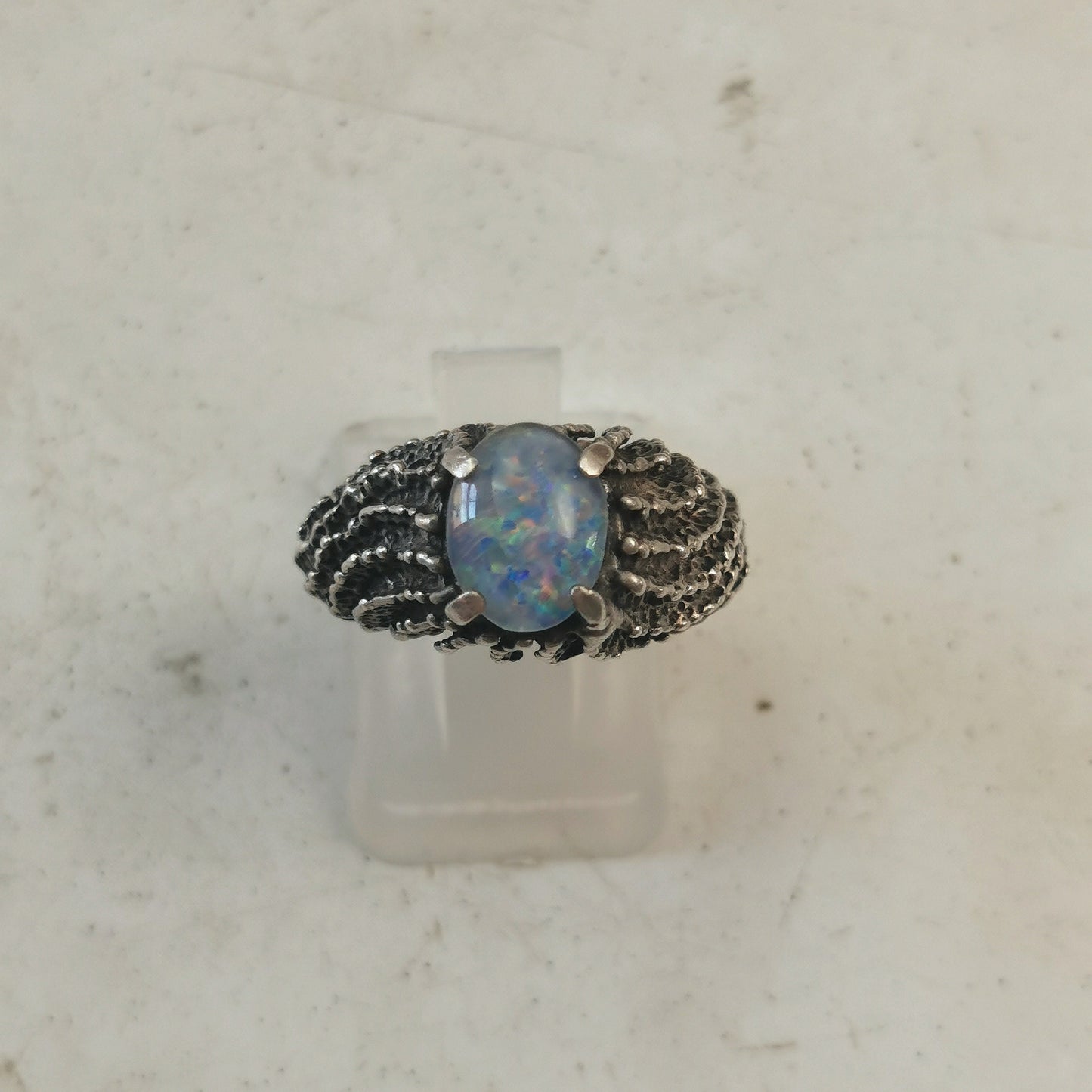 Vintage Mid-century Brutalist Opal Triplet Ring in Sterling Silver