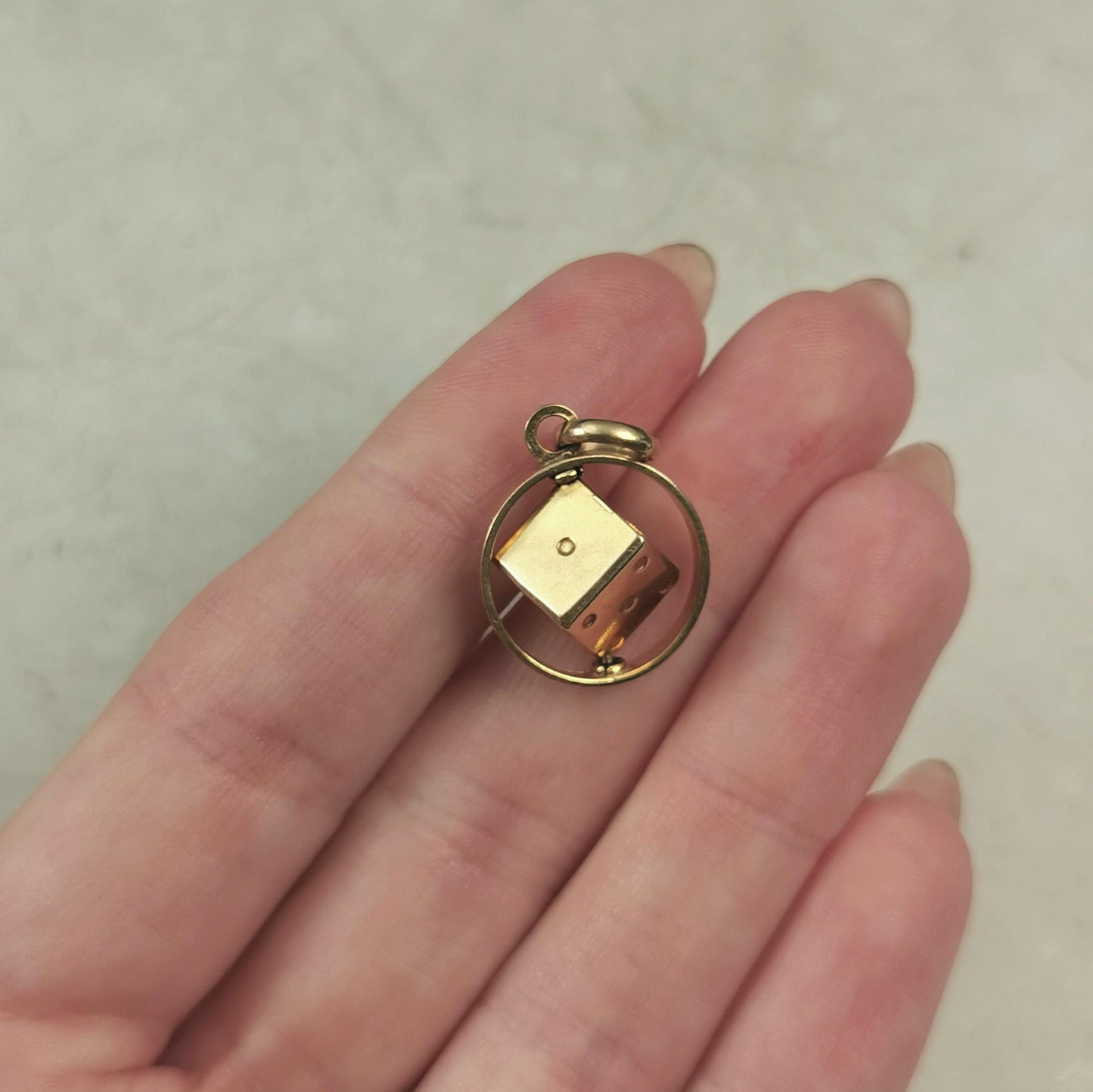 Vintage 10k Yellow Gold 3D Spinning Lucky Dice Charm