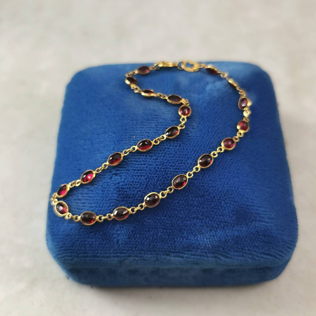 Estate 18k Yellow Gold Ruby Station Bracelet