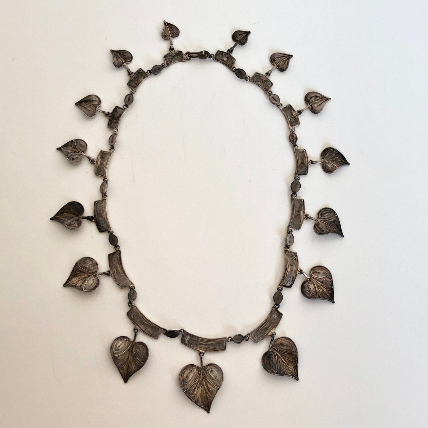 Antique 800 Silver Filigree Leaf Collar Necklace Necklace