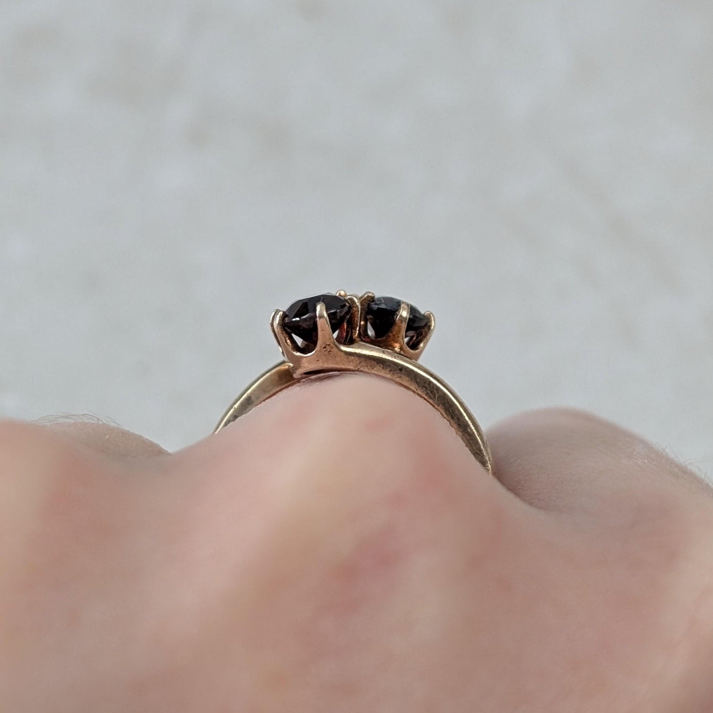 Art Deco 10k Yellow Gold Toi & Moi Garnet Ring