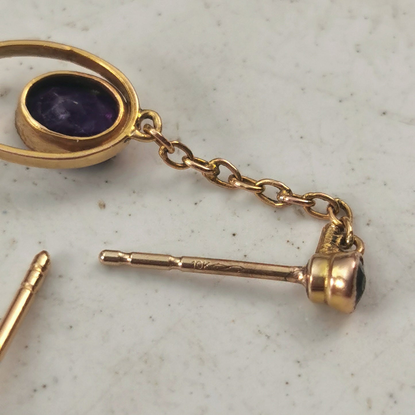 Edwardian 9ct/10K Yellow Gold and Amethyst Conversion Earrings