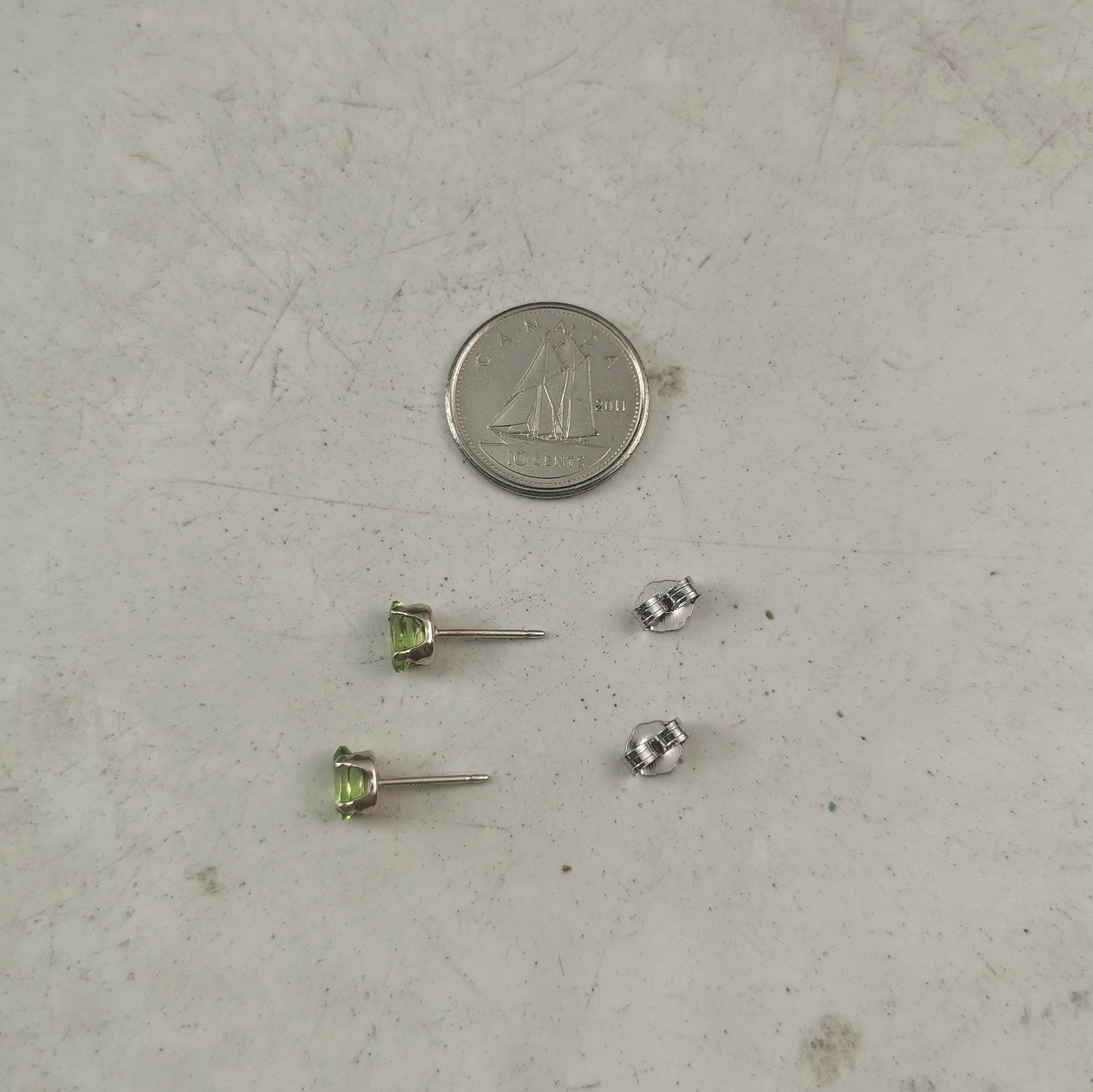 Estate Sterling Silver and Genuine Peridot Stud Earrings - Oval Peridot August Birthstone Earrings