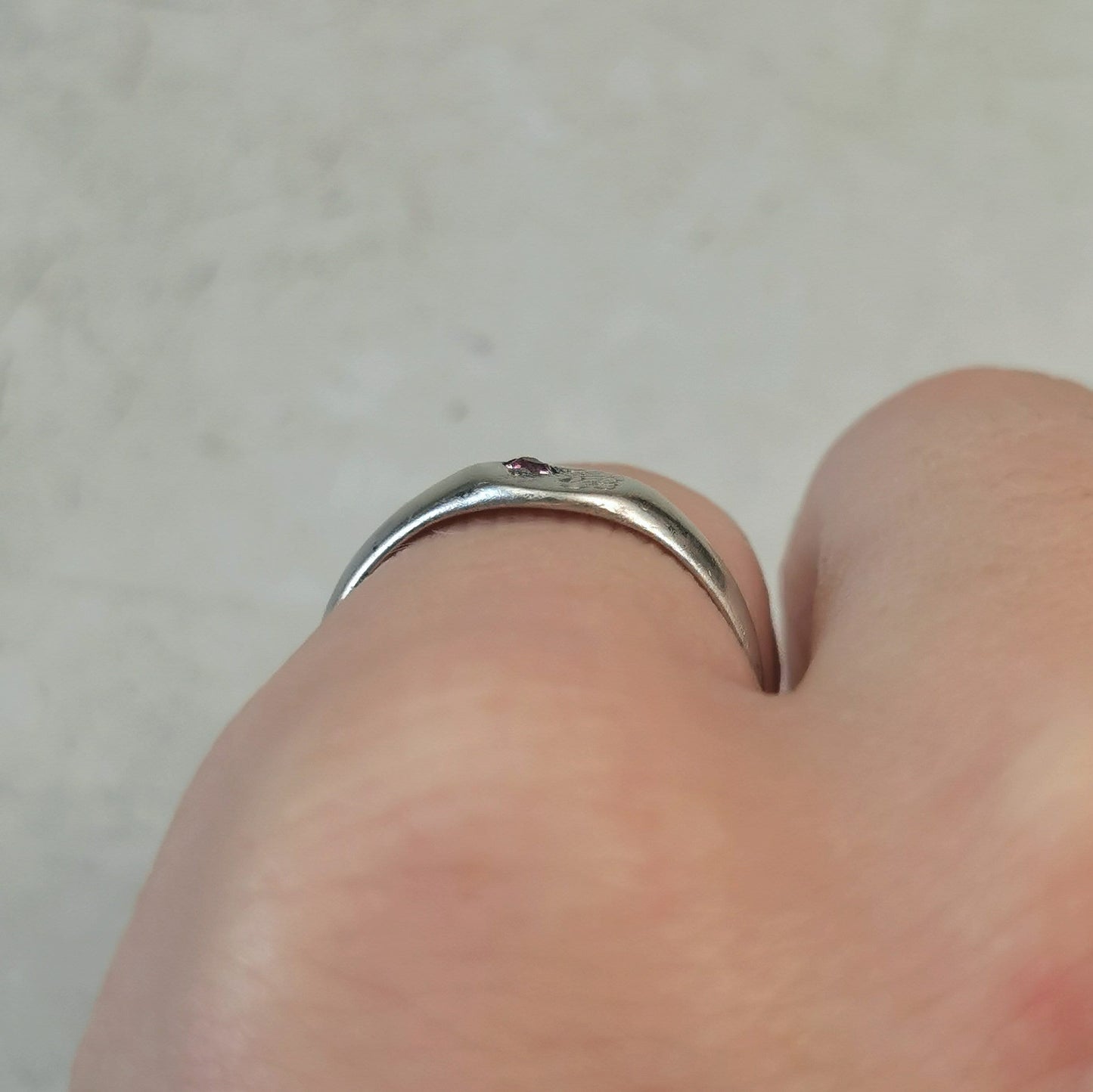 Vintage Sterling Silver Signet Pinky Ring - Initial B with Pink Gem