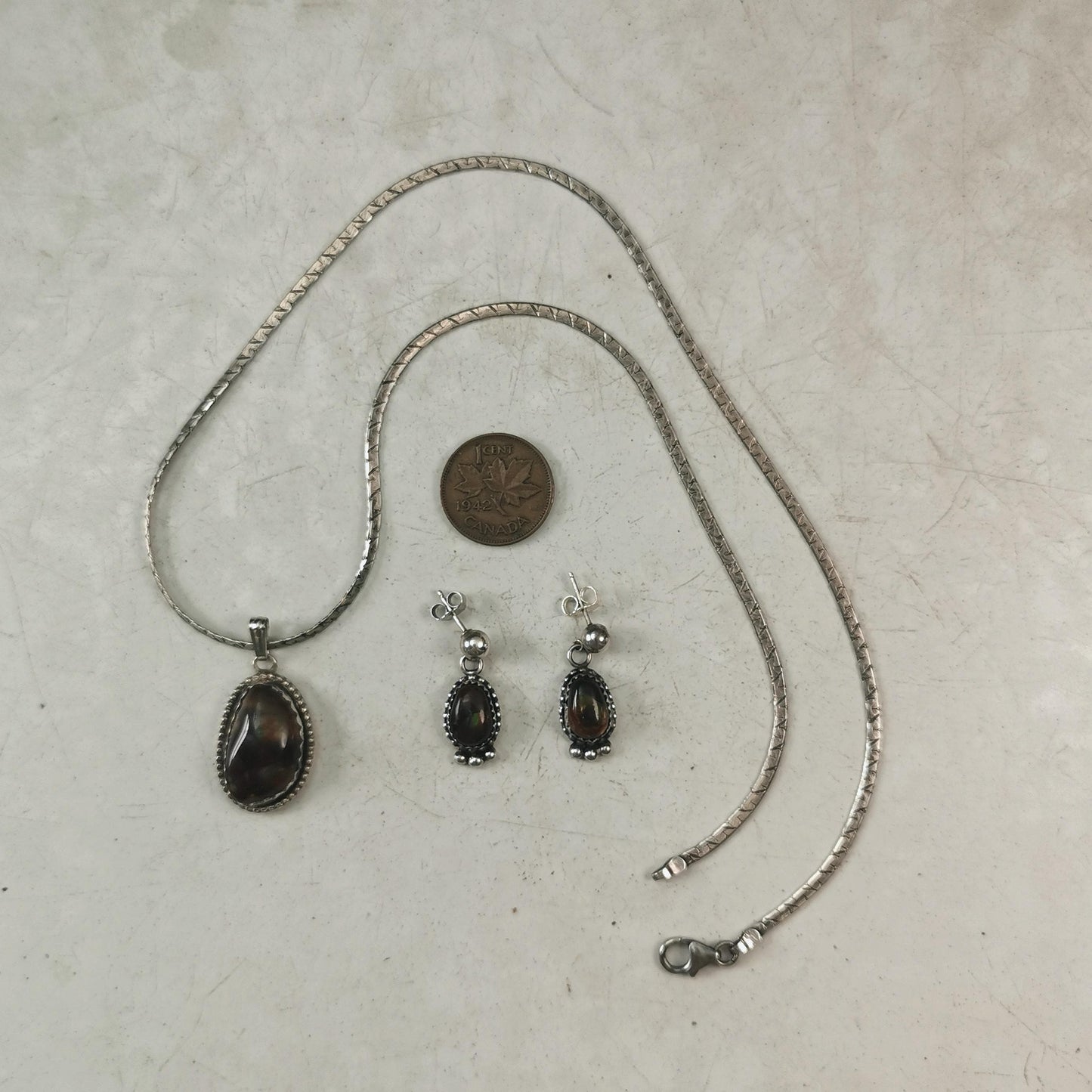Vintage Sterling Silver Fire Agate Navajo Style Jewellery Set