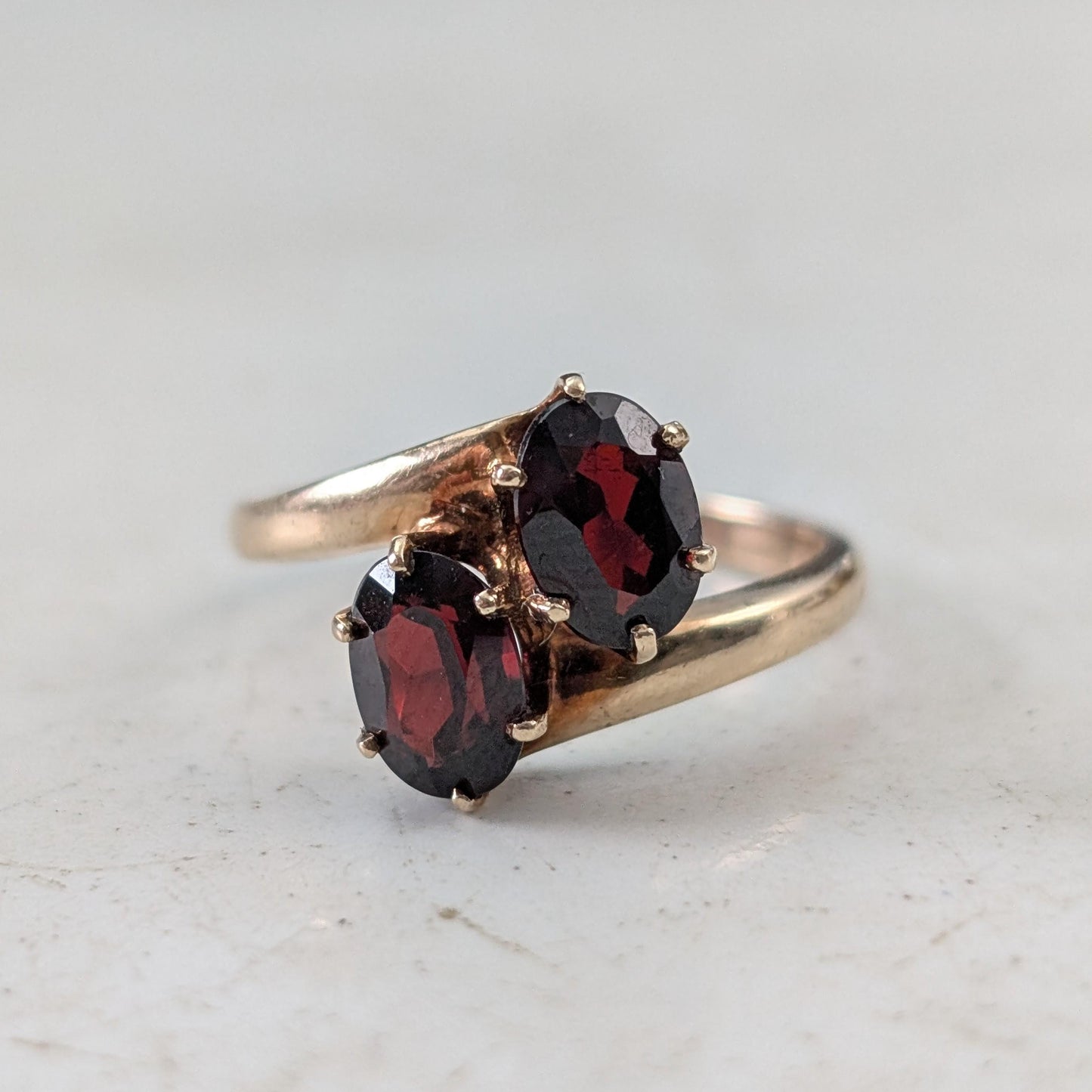 Art Deco 10k Yellow Gold Toi & Moi Garnet Ring