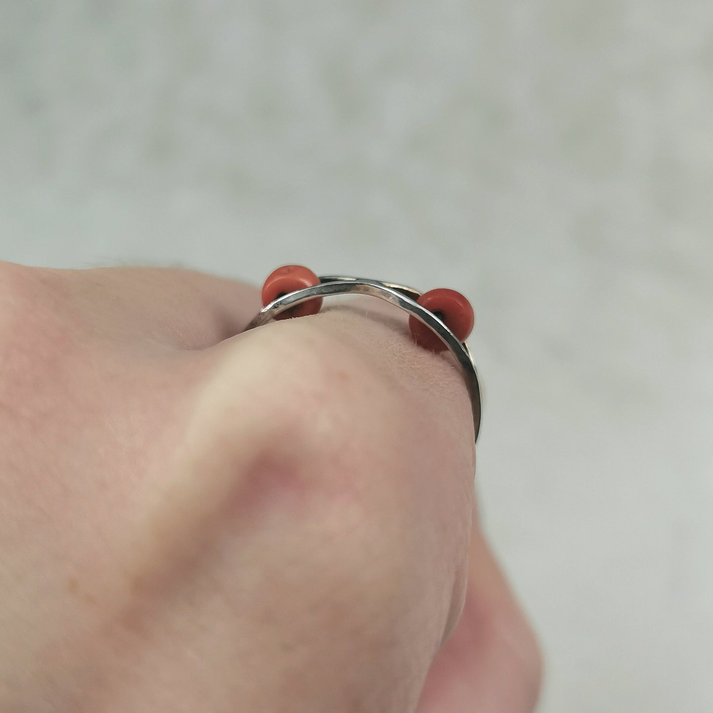 Mid-Century 800 Silver Polish Coral Rolling Ring