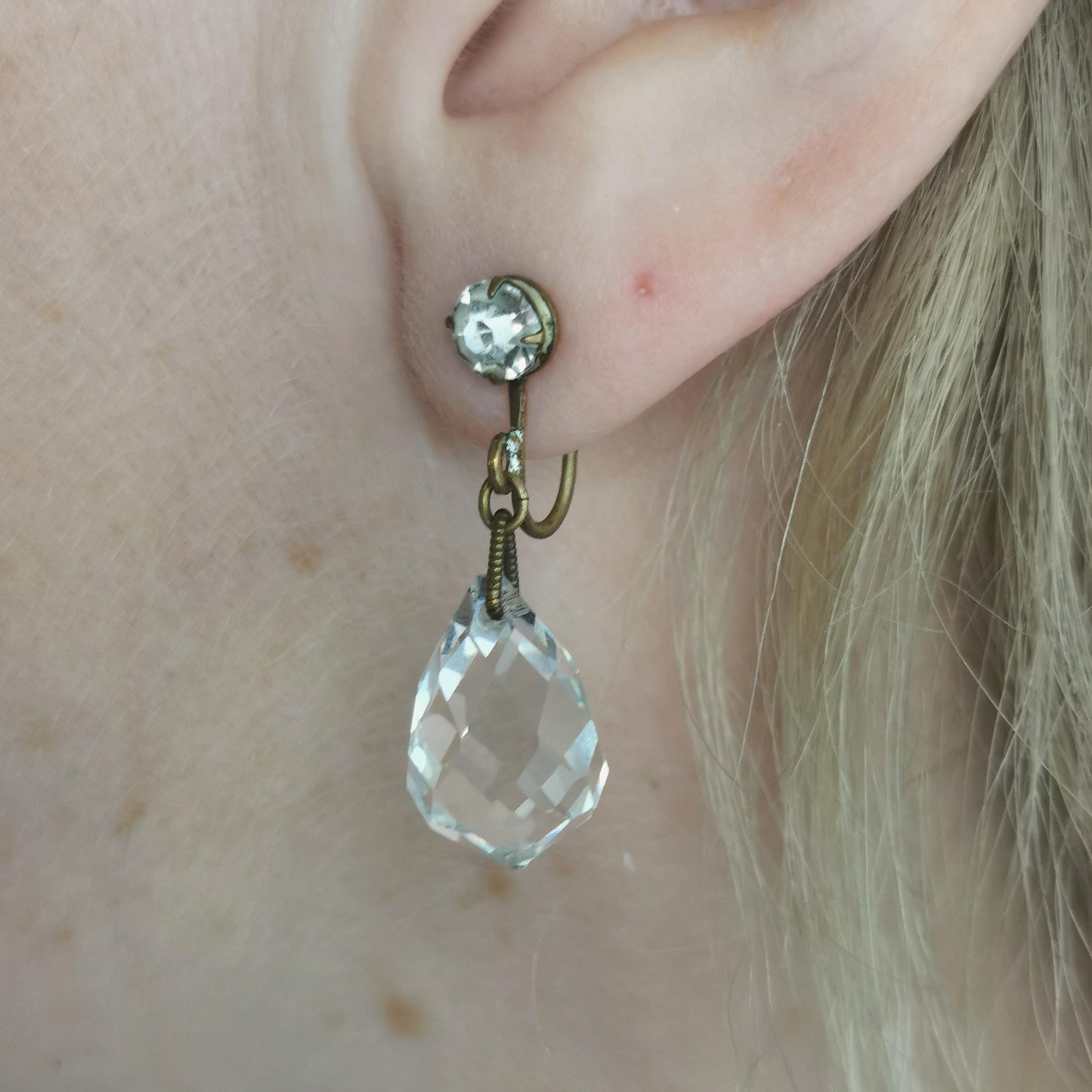 Art Deco Czech Crystal Lever Back Earrings
