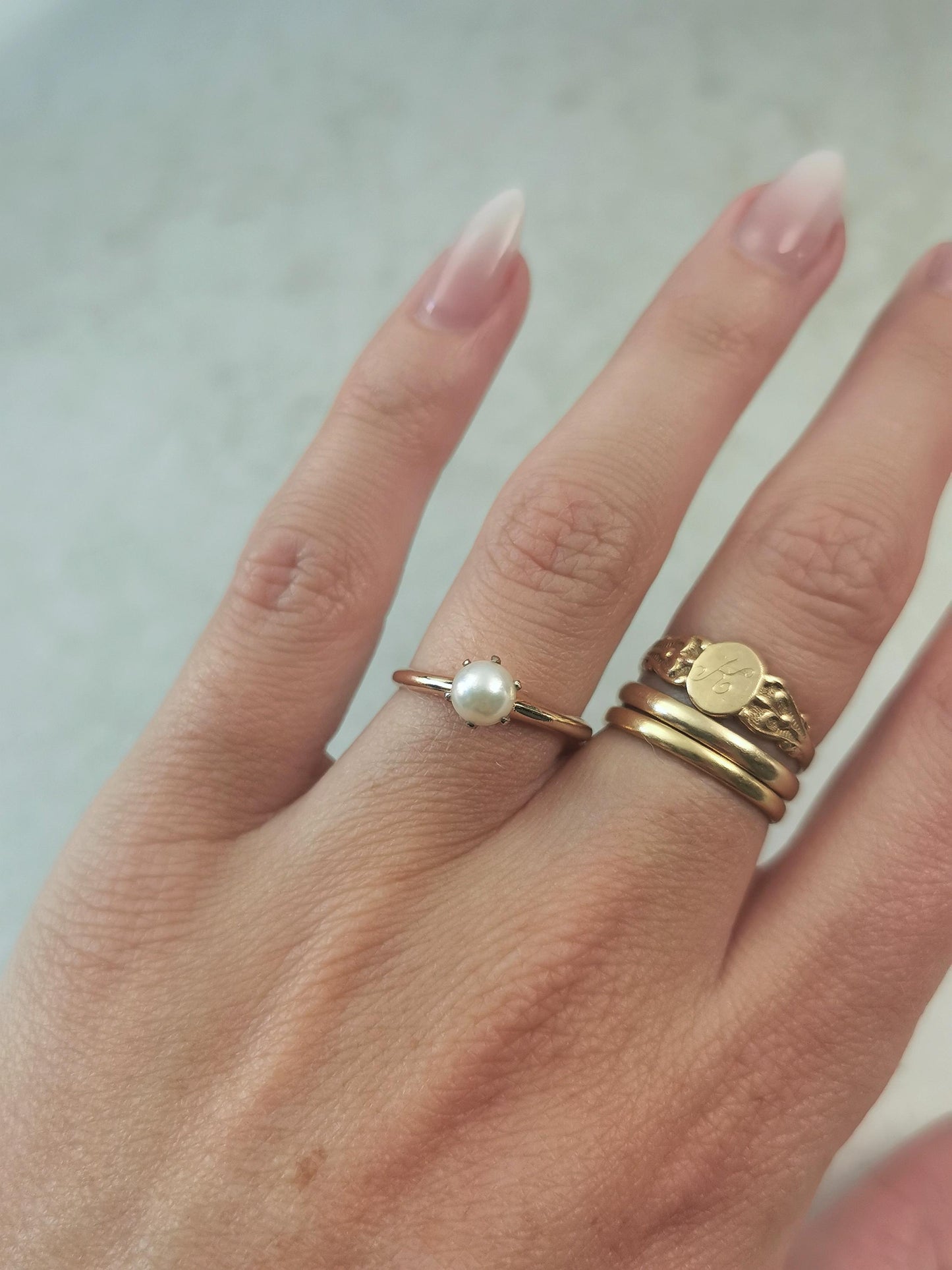 Antique Edwardian 14k Yellow Gold Pearl Solitaire Ring