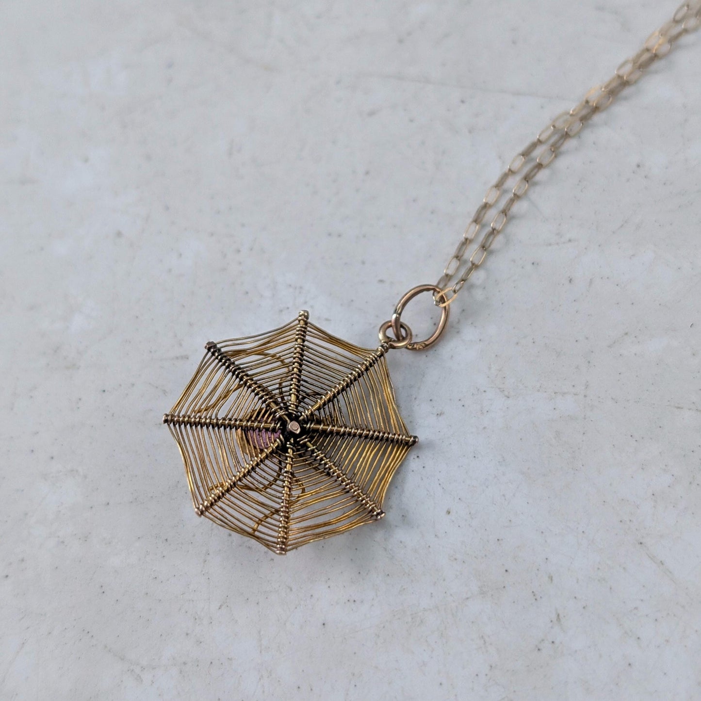Victorian 9ct Yellow Gold Spider Web Charm Necklace