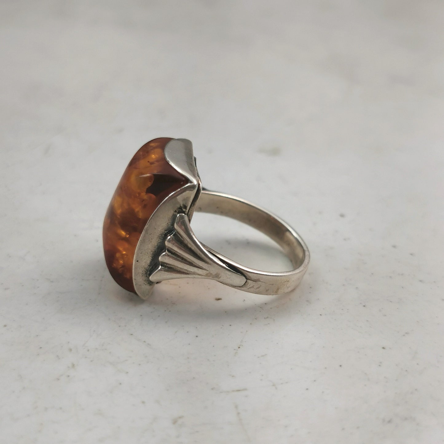 Vintage Sterling Silver Amber Signet Style Ring