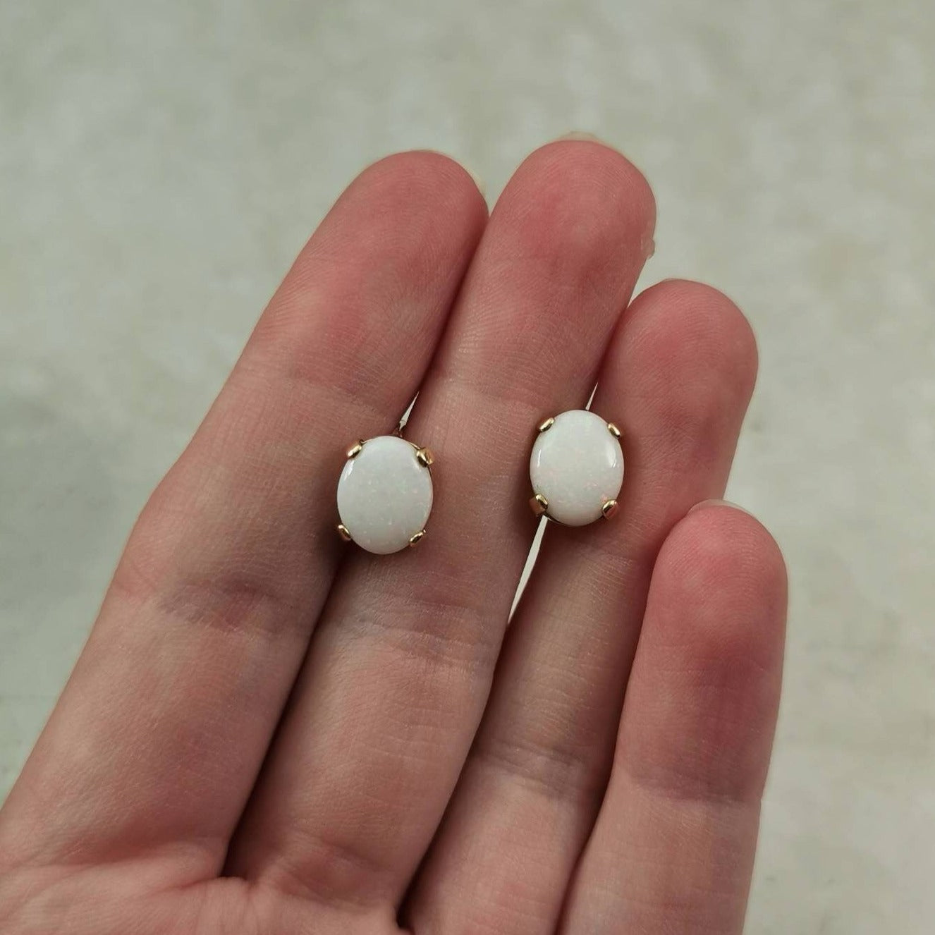 Estate 14k Yellow Gold Large Genuine Opal Studs