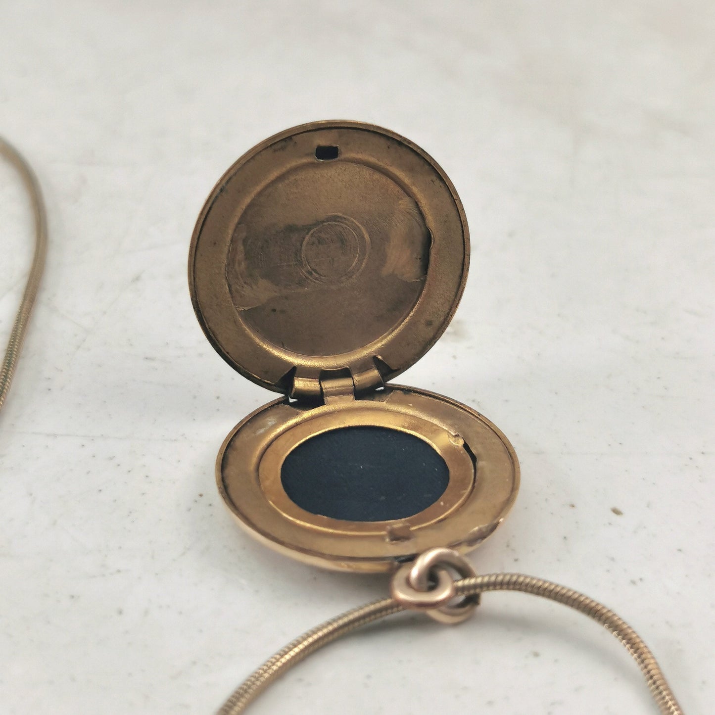 Antique Small Edwardian Gold Filled Round Locket on Snake Chain