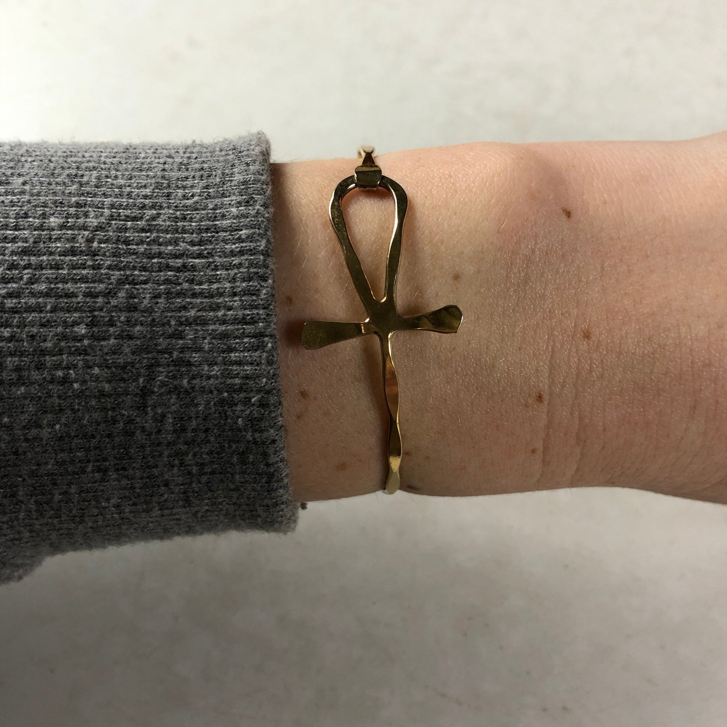 Vintage Sterling Silver Gold Vermeil Ankh Bangle Bracelet