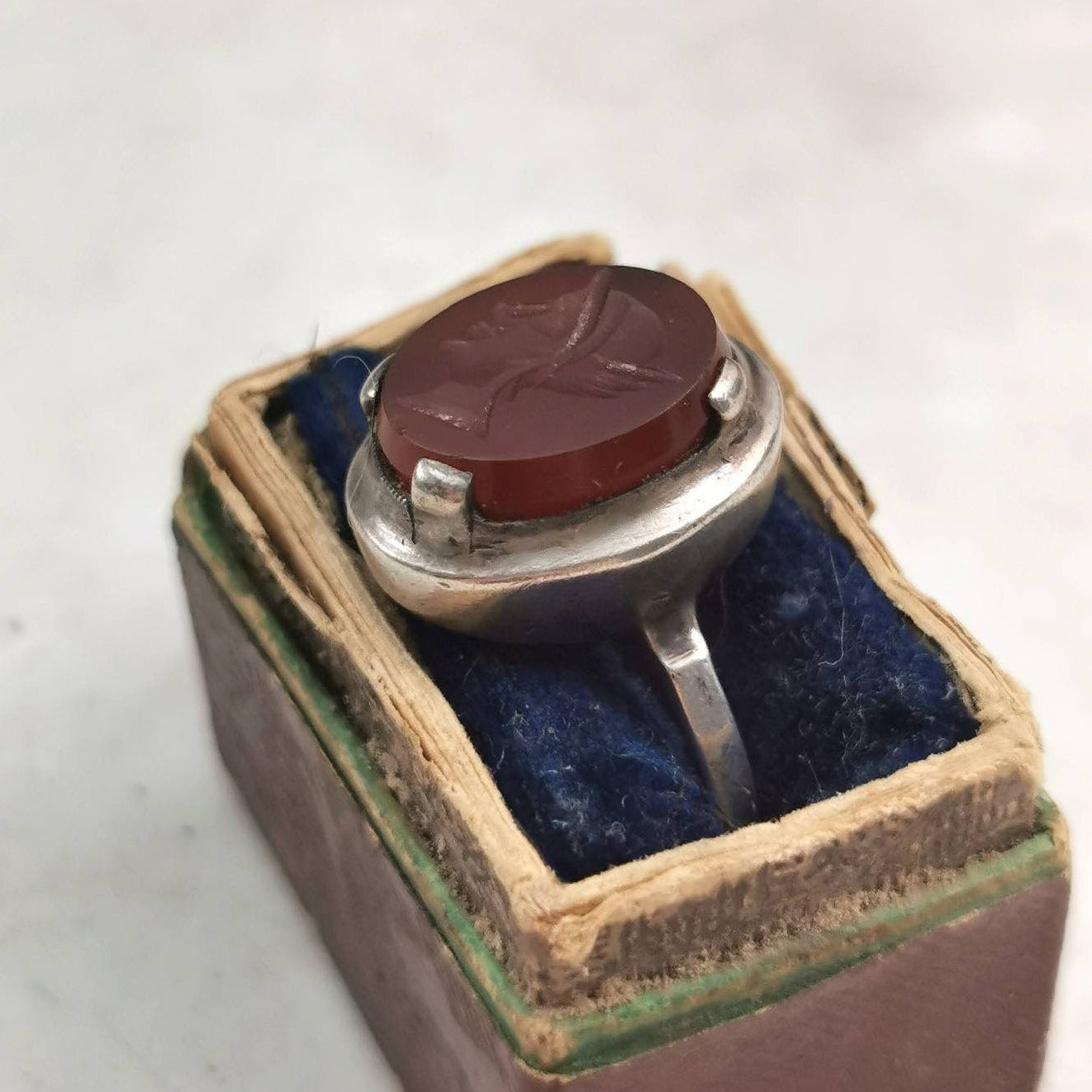 Vintage 835 Silver Carnelian Greek God Hermes Intaglio Ring