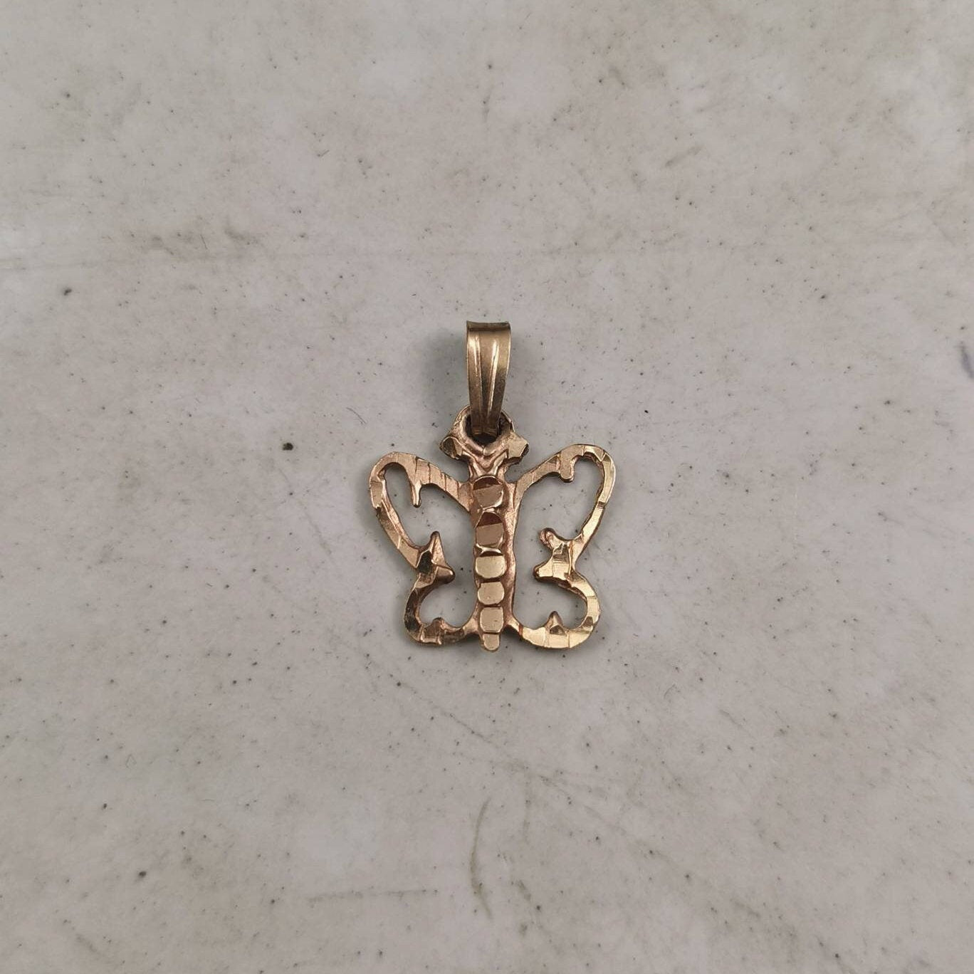 Vintage 10k Yellow Gold Diamond Cut Butterfly Pendant