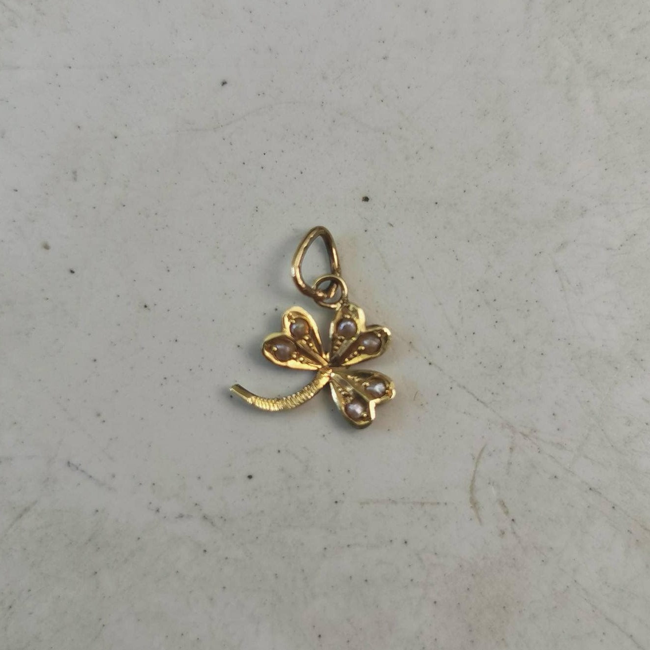 Antique 14k Yellow Gold and Seed Pearl Clover Conversion Charm