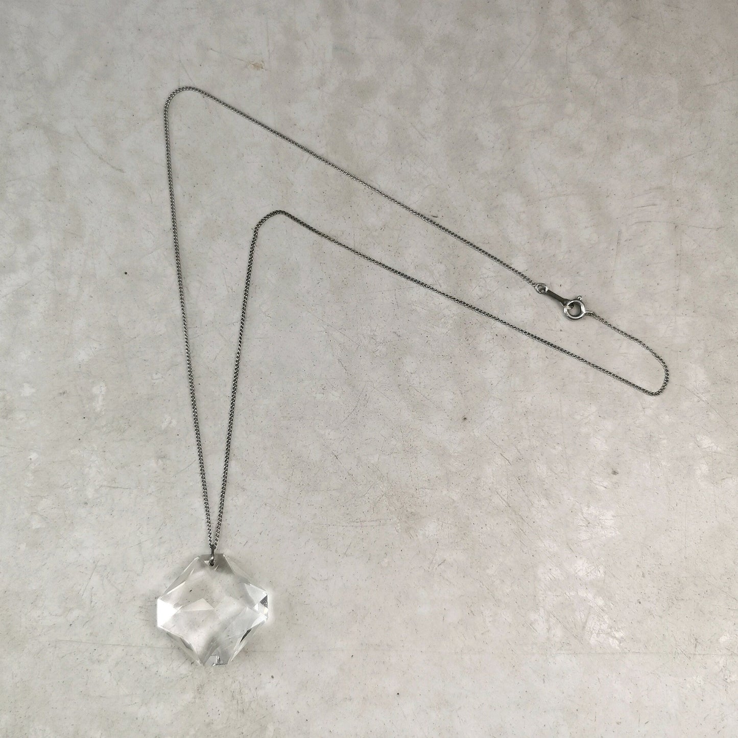 Vintage Art Deco Style Crystal Lozenge Pendant on Sterling Silver Chain