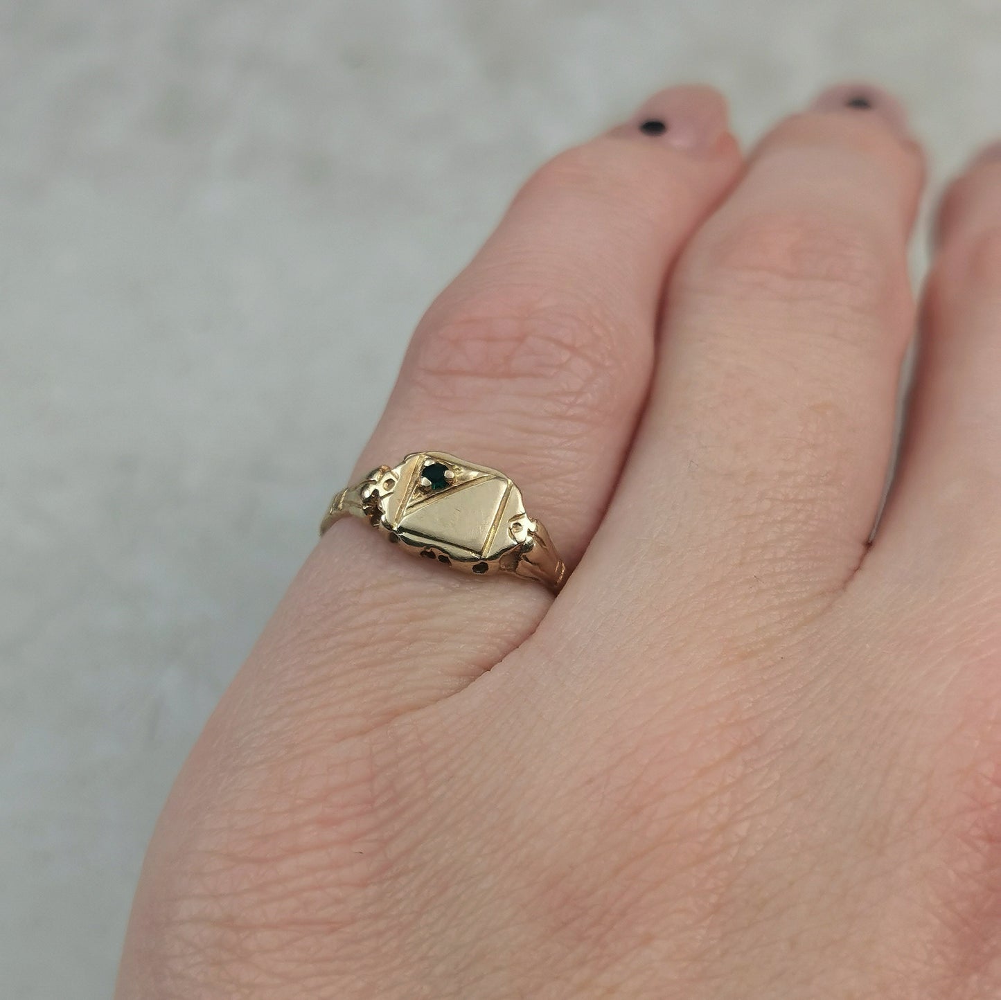 Retro 1950's 10k Yellow Gold Blank Signet Ring with Paste Emerald