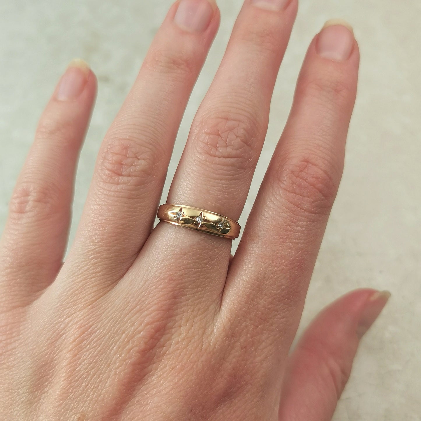 Estate 10k Yellow Gold Star Set Diamond Band - Stacking Ring