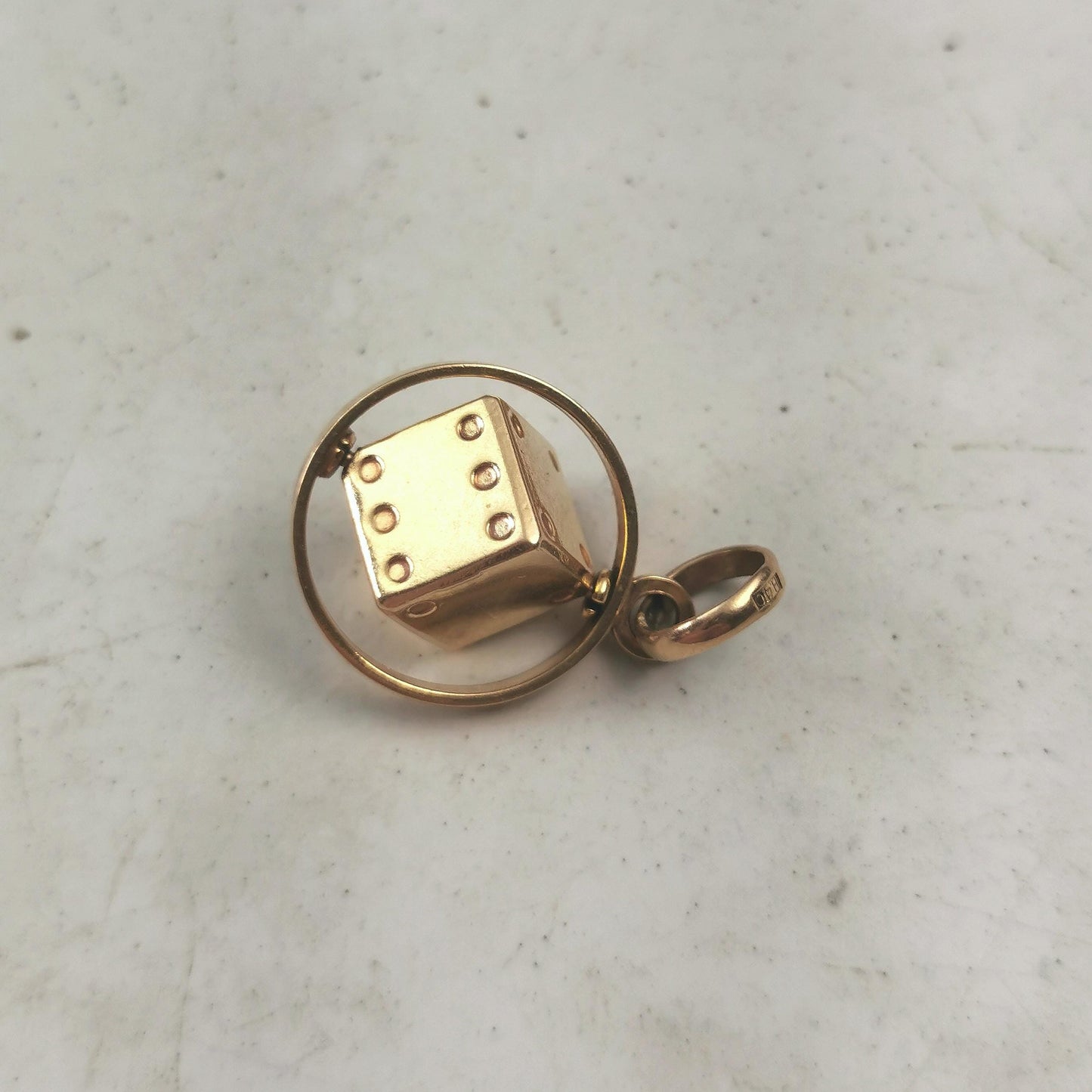 Vintage 10k Yellow Gold 3D Spinning Lucky Dice Charm