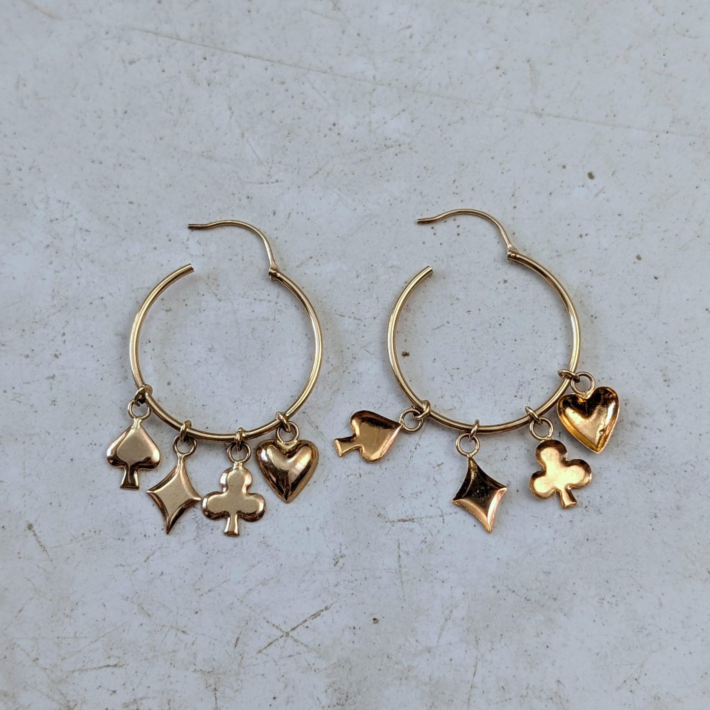 Vintage 14k Yellow Gold Suit of Cards Sleeper Hoops