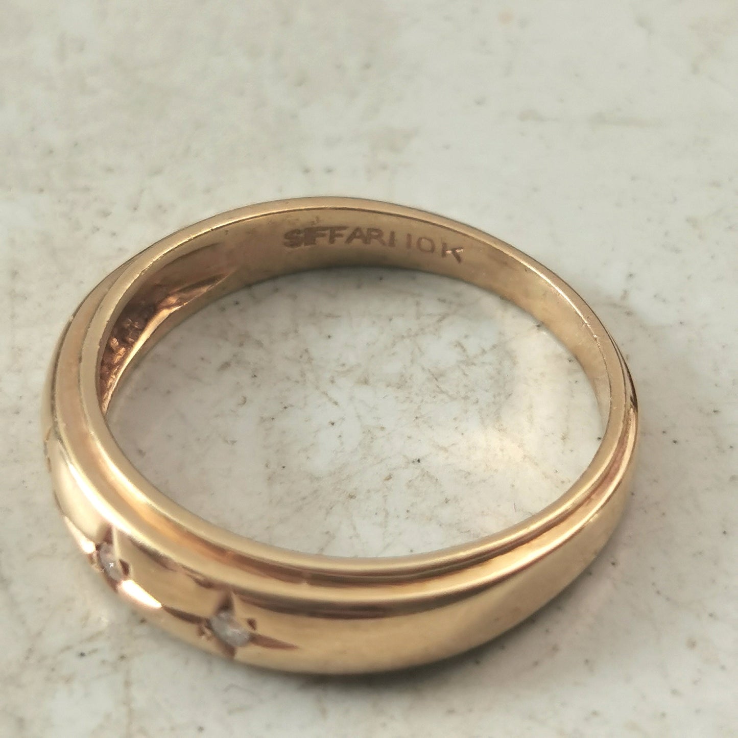 Estate 10k Yellow Gold Star Set Diamond Band - Stacking Ring