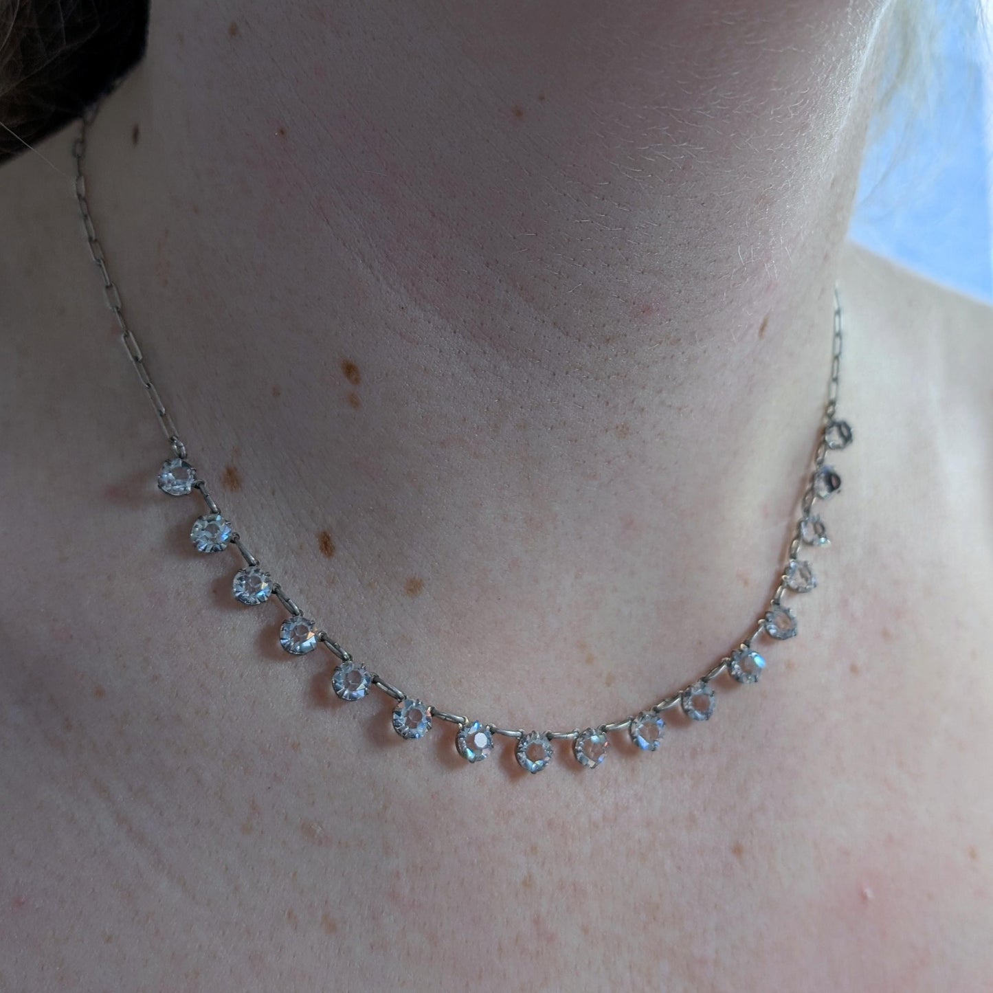 Art Deco Sterling Silver Demi Riviere Crystal Necklace