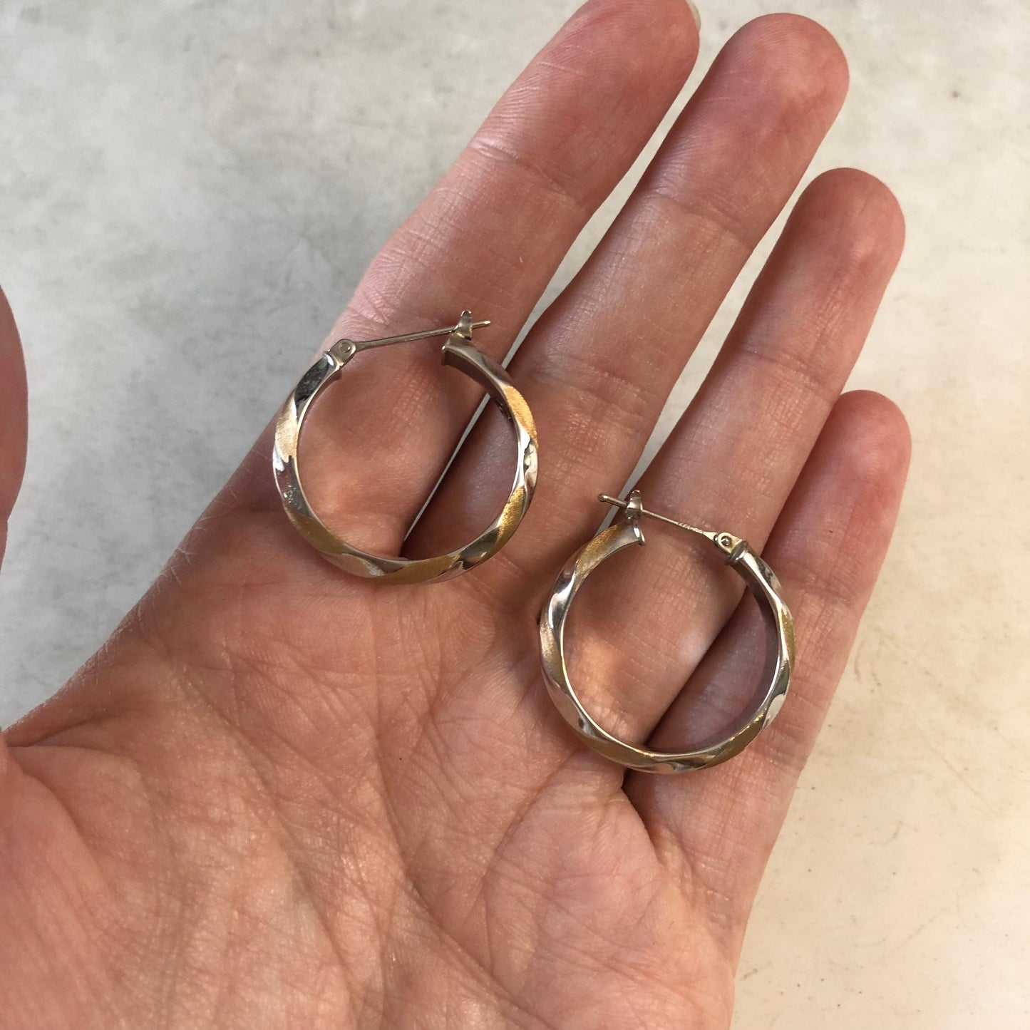 Estate 14k White & Yellow Gold Wide Twisted Hoop Earrings