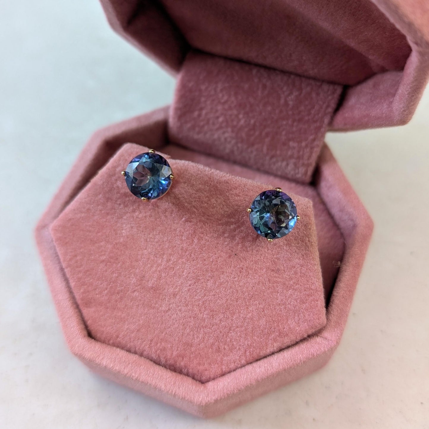 Estate 14k Yellow Gold Blue Mystic Topaz Studs