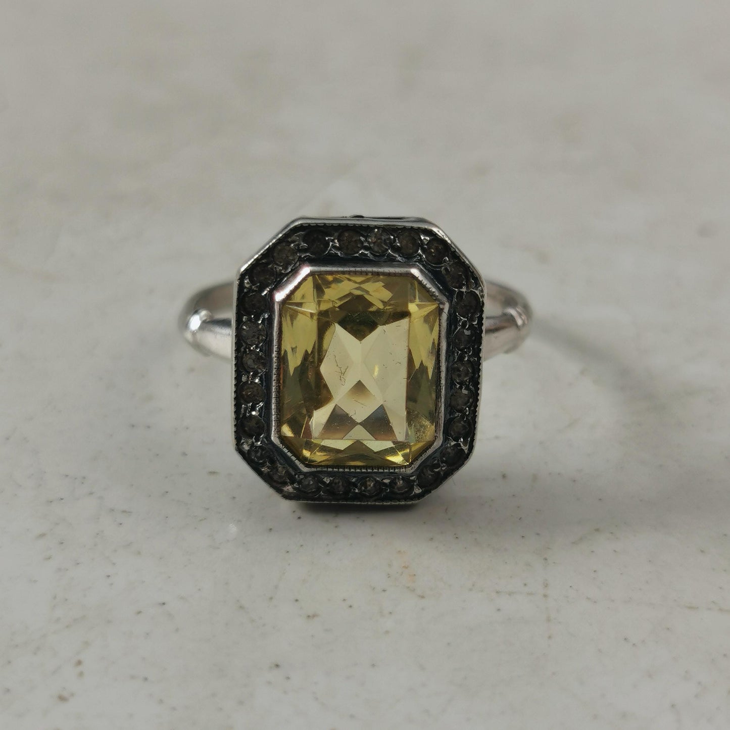 Art Deco Sterling Silver Uranium Glass Ring