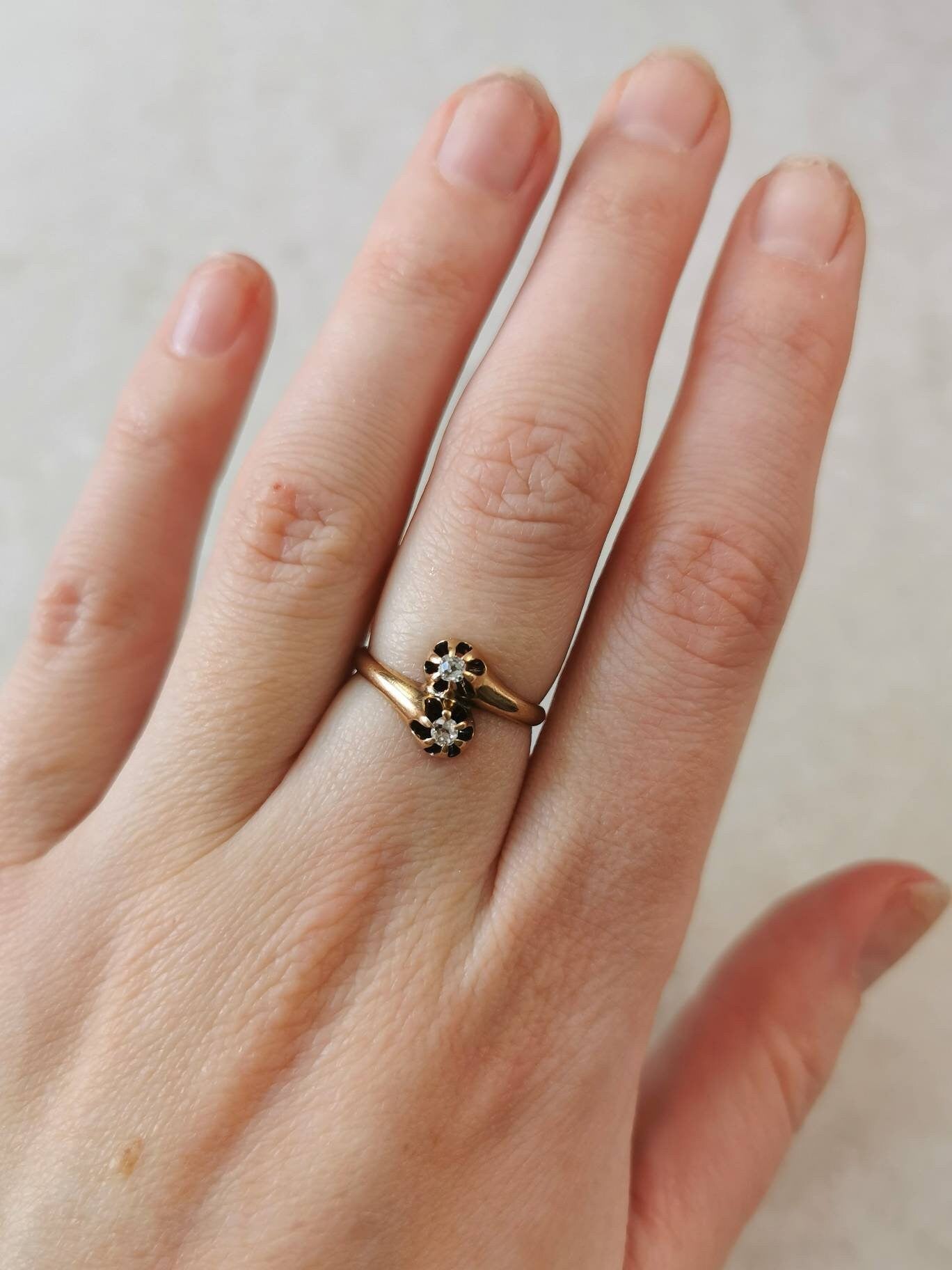 Victorian 10k Yellow Gold Old Mine Cut Diamond Toi & Moi Ring
