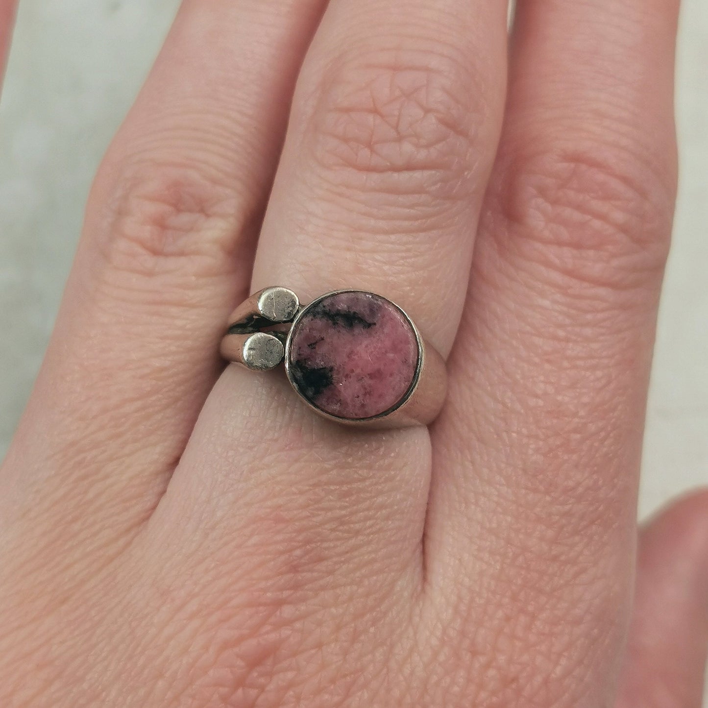 Mid-century Modern Sterling Silver and Rhodonite Ring