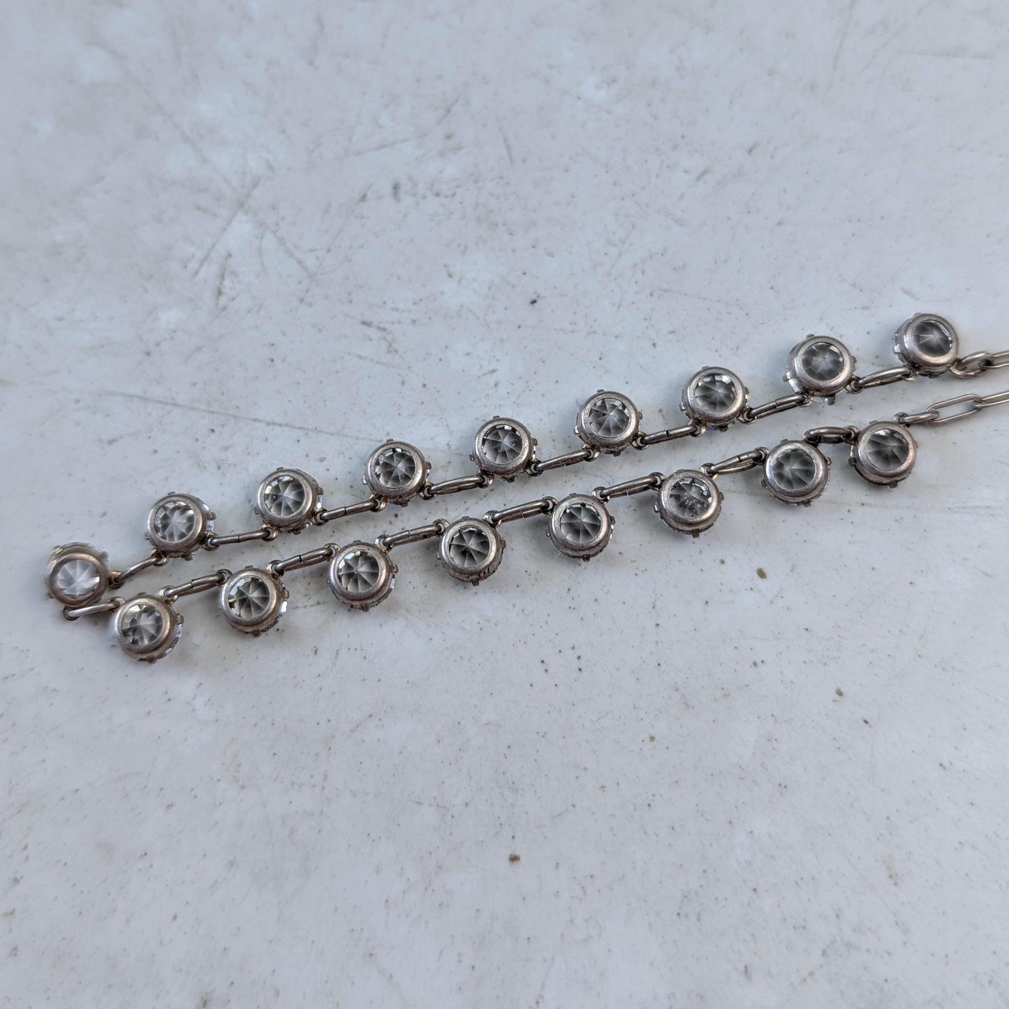 Art Deco Sterling Silver Demi Riviere Crystal Necklace