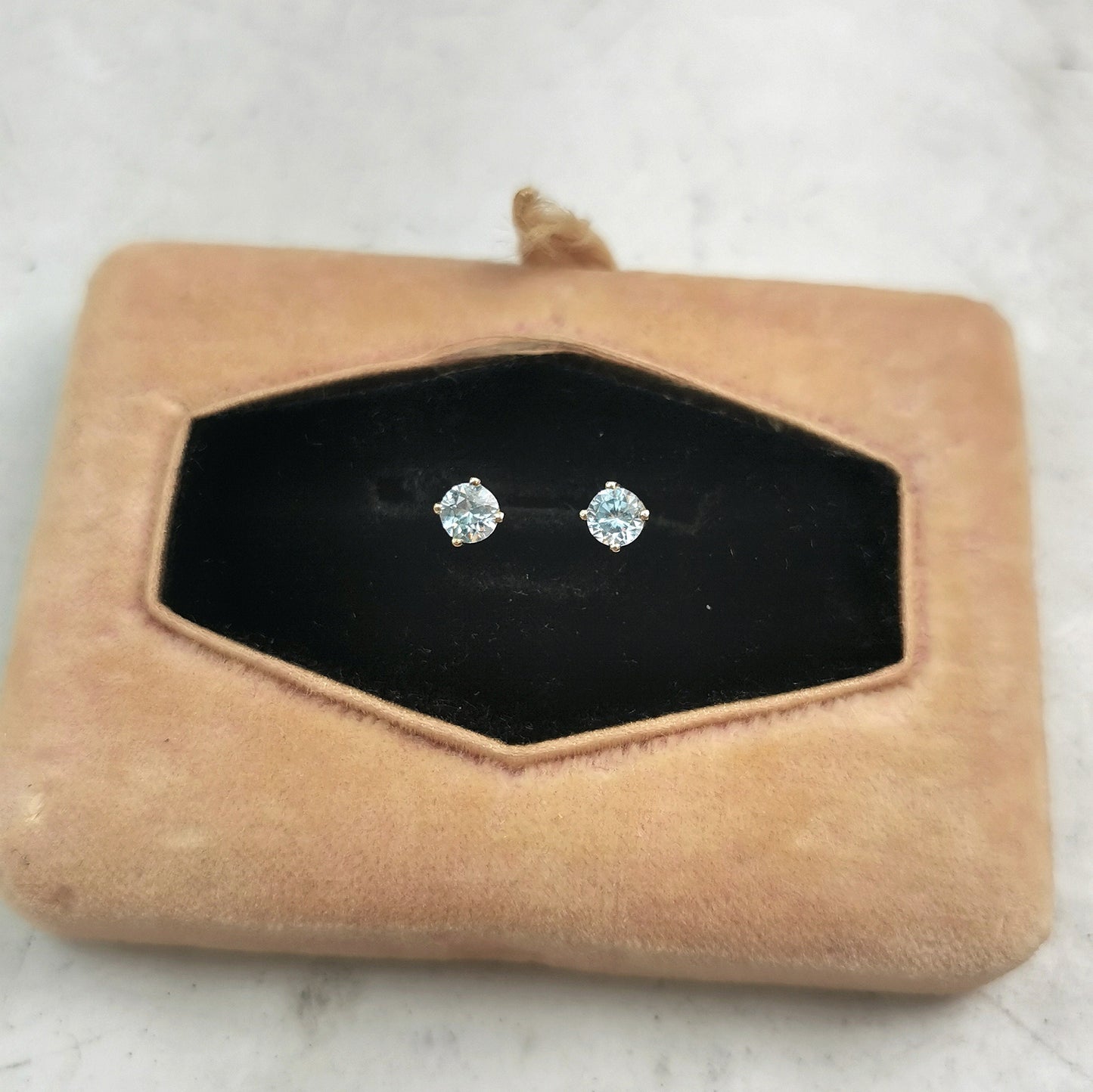 Estate 10k Yellow Gold Light Blue Zircon Stud Earrings - December Birthstone
