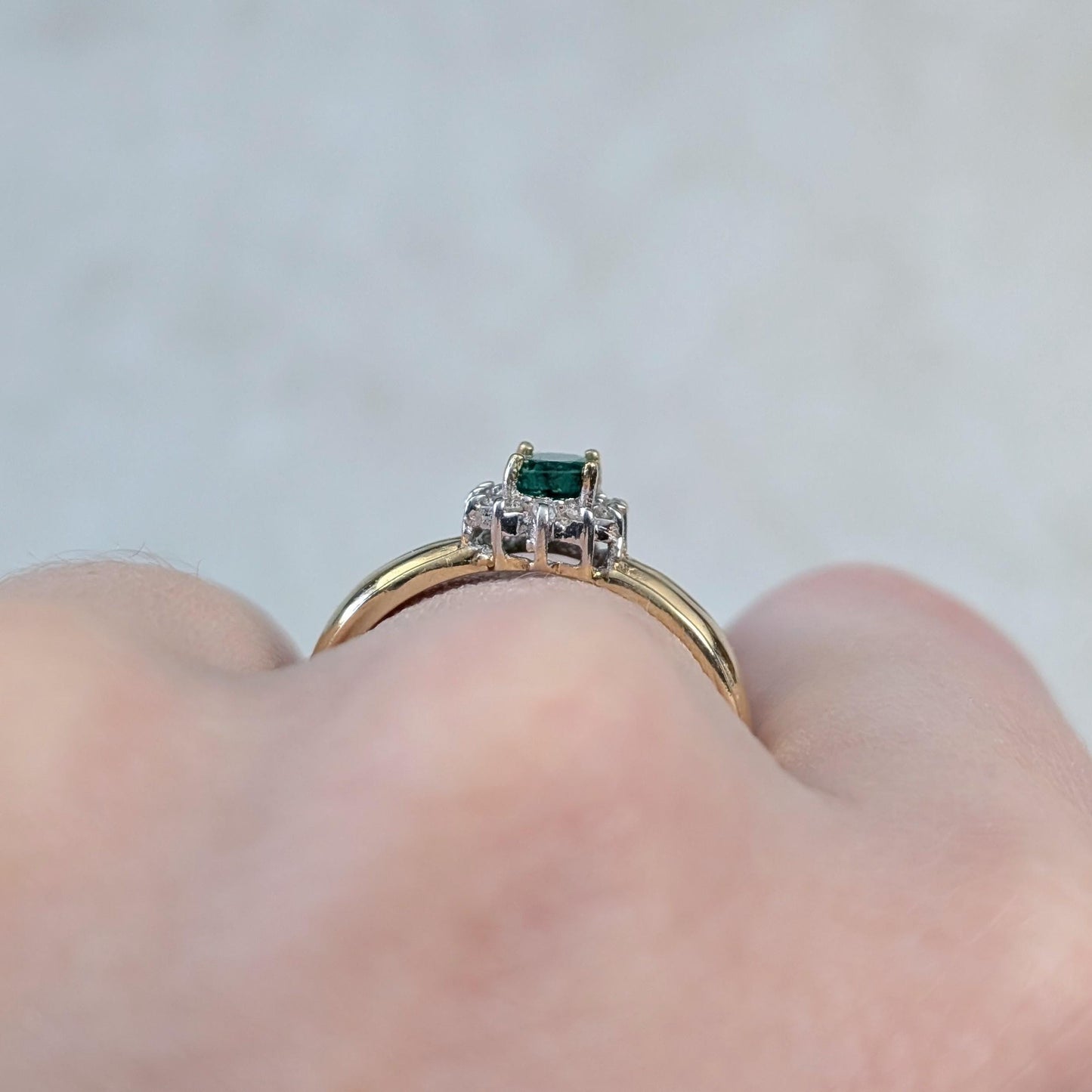 Estate 14k Emerald & Diamond Cluster Ring