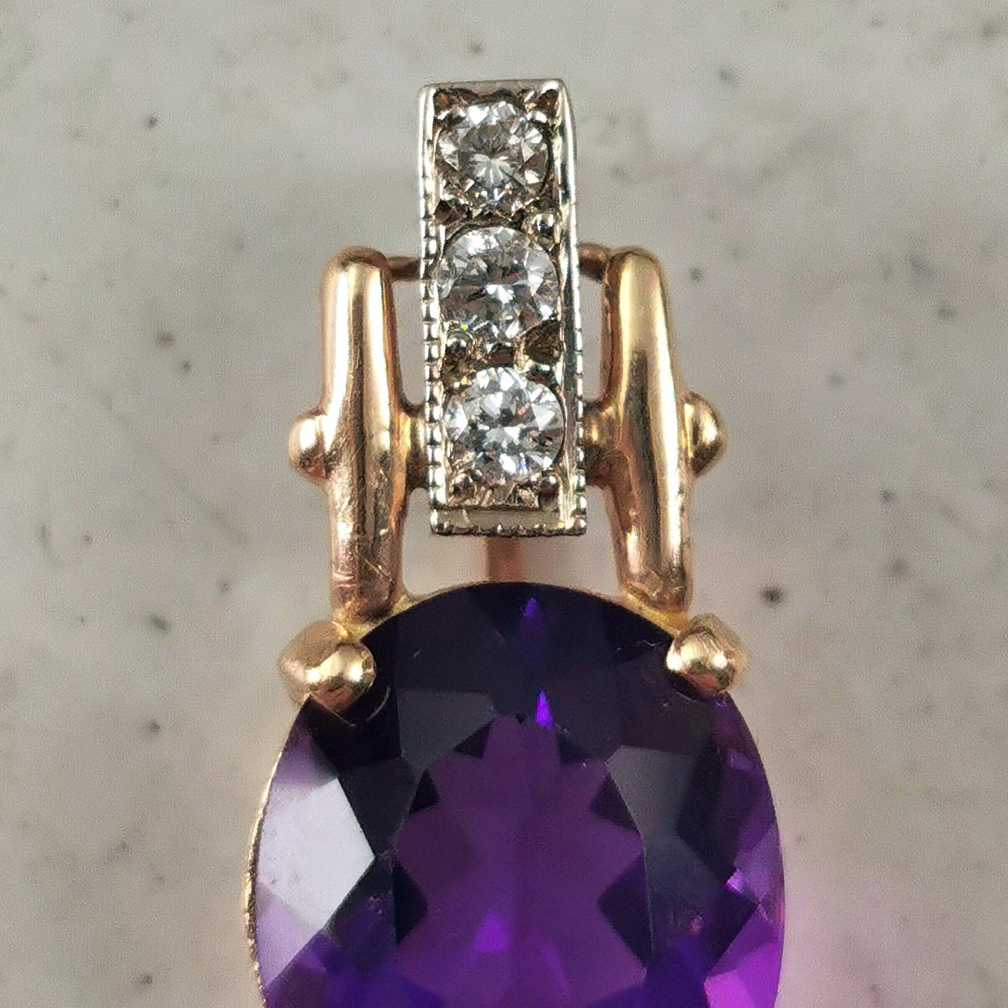 Vintage Large 14k Yellow and White Gold Amethyst and Diamond Pendant