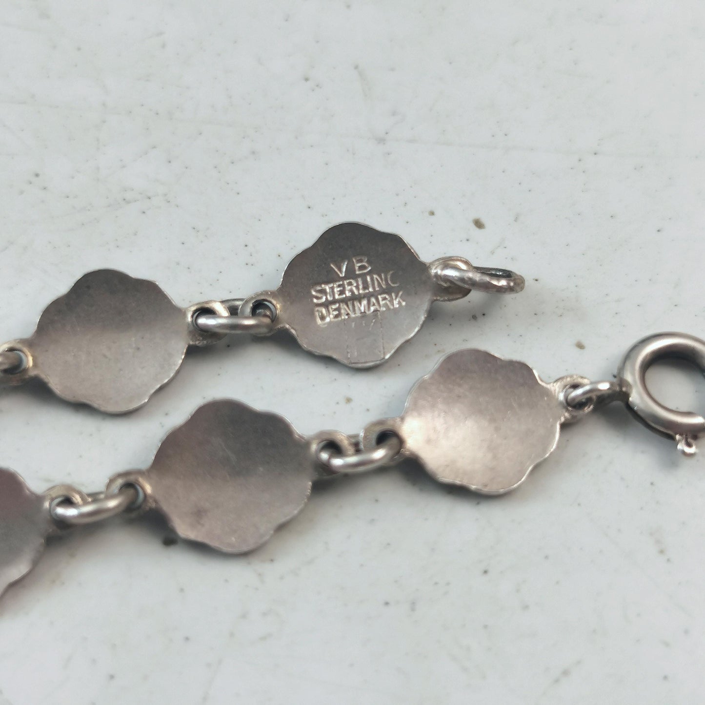 Vintage Volmer Bahner Sterling Silver and Enamel Flower Bracelet - Forget-me-not Blue Enamel Flowers- Adult Bracelet 7.5"