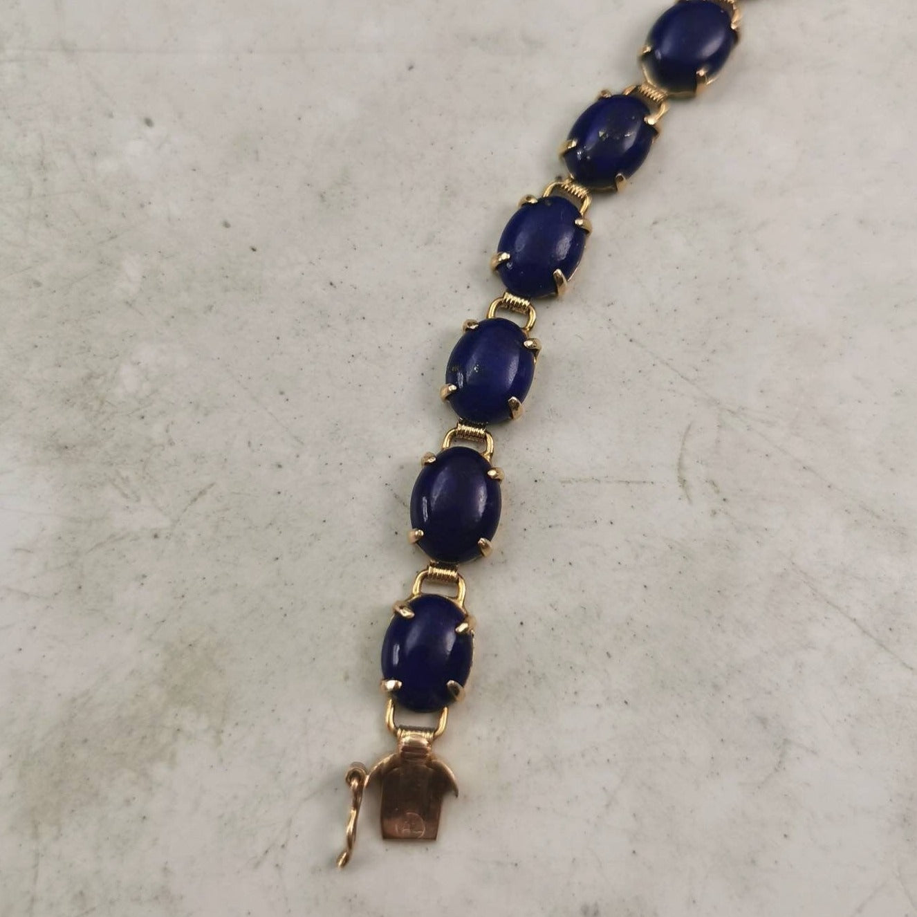 Estate 14k Yellow Gold Lapis Lazuli Tennis Bracelet