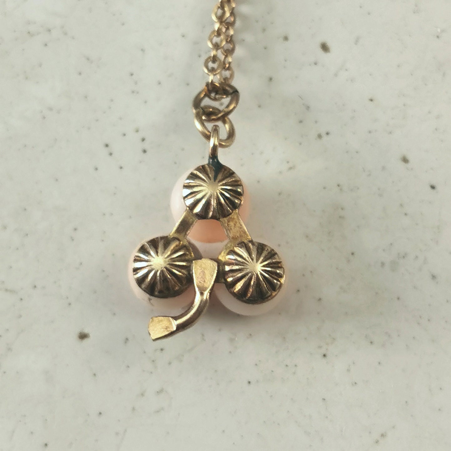Early Krementz 12k Gold Filled Genuine Coral Trefoil Pendant Necklace
