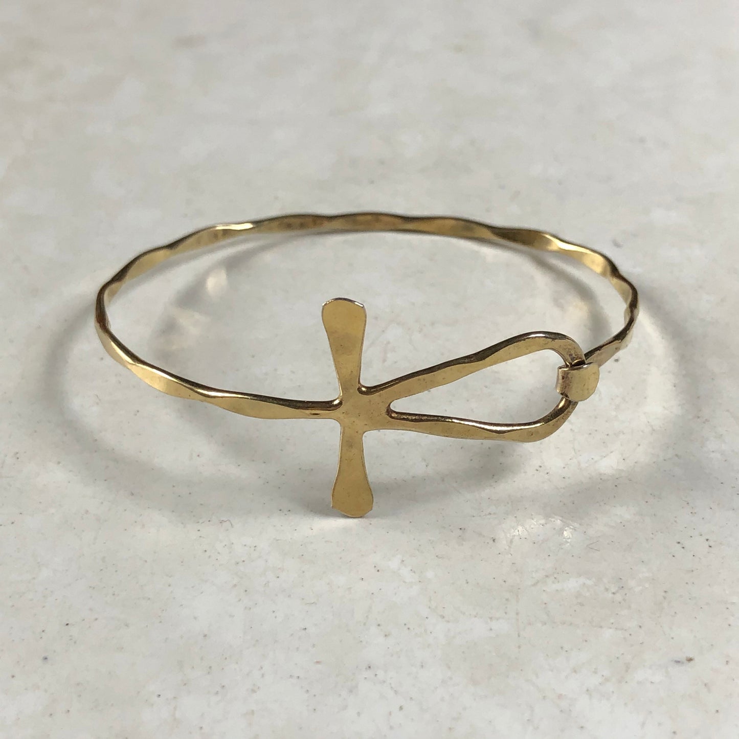 Vintage Sterling Silver Gold Vermeil Ankh Bangle Bracelet