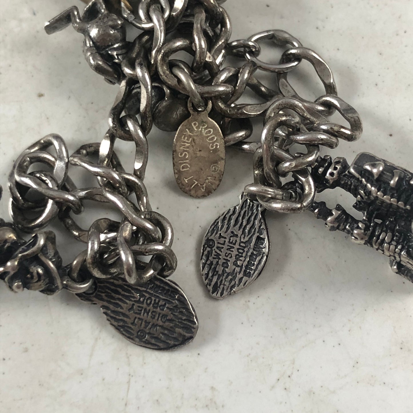 Vintage Sterling Silver Walt Disney Charm Bracelet