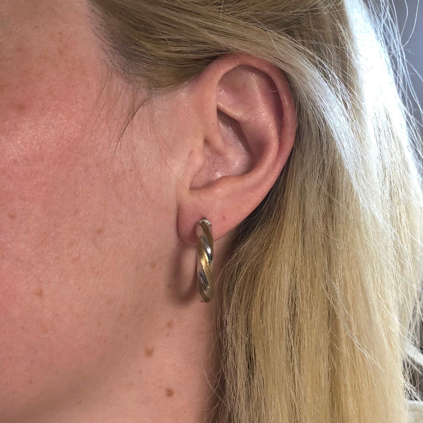 Estate 14k White & Yellow Gold Wide Twisted Hoop Earrings