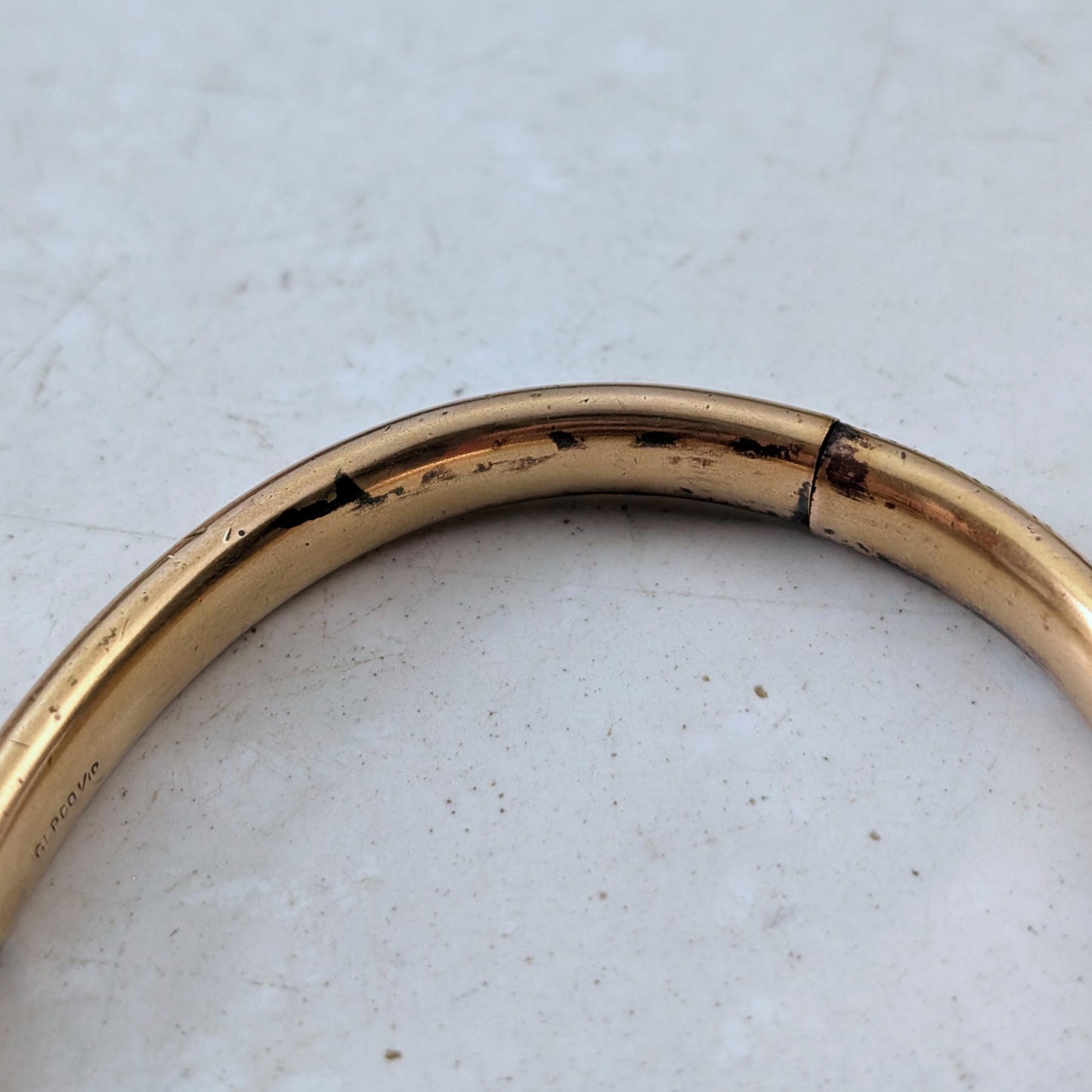 Antique Gold Filled Black Enamel Floral Engraved Bangle Bracelet