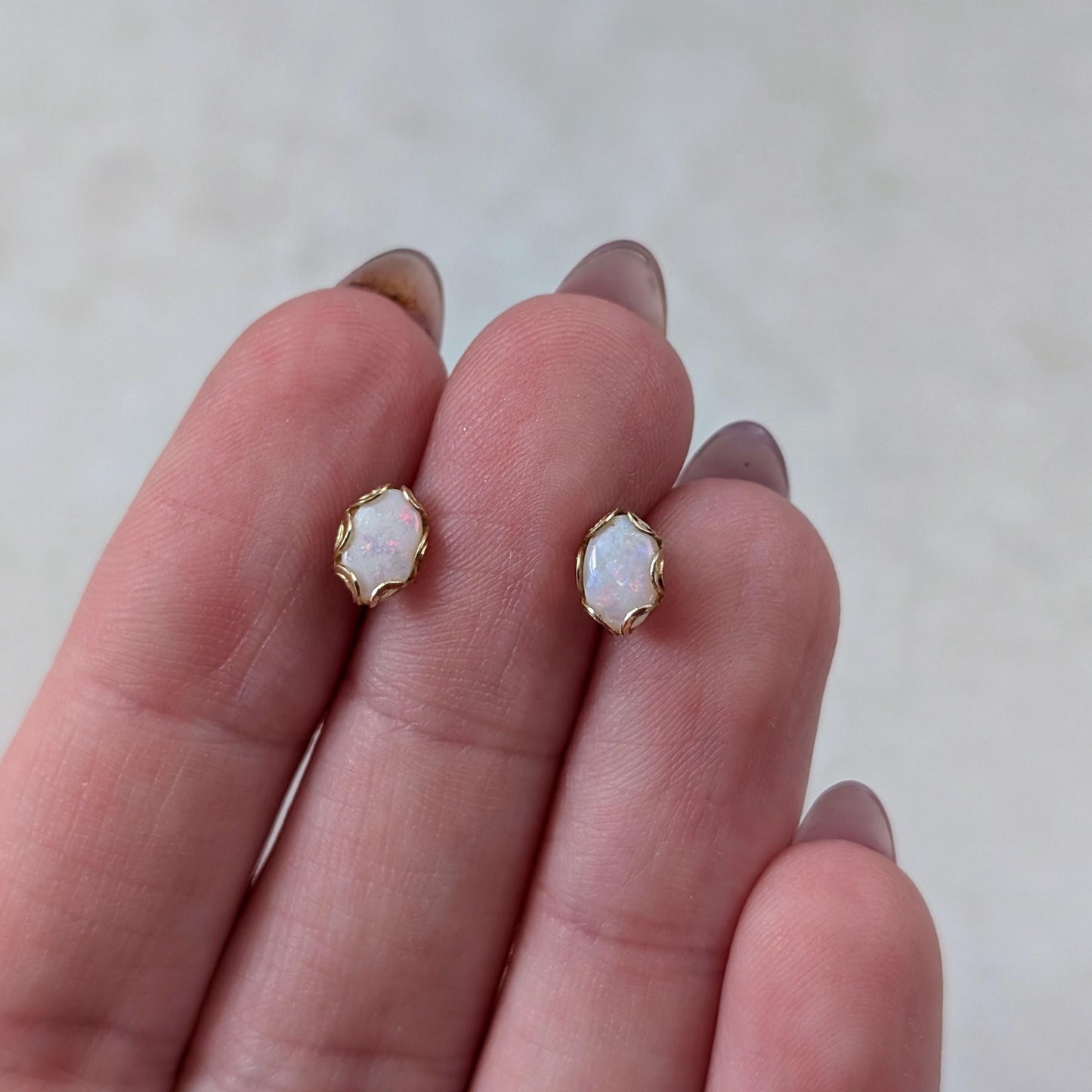 Vintage 10k Yellow Gold Small Genuine Opal Studs